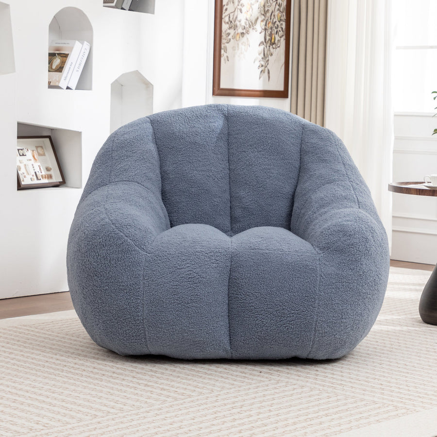 Bean Bag Chair Plush Faux Fur Light Blue Memory Foam Ergonomic Armrests 37.4 In