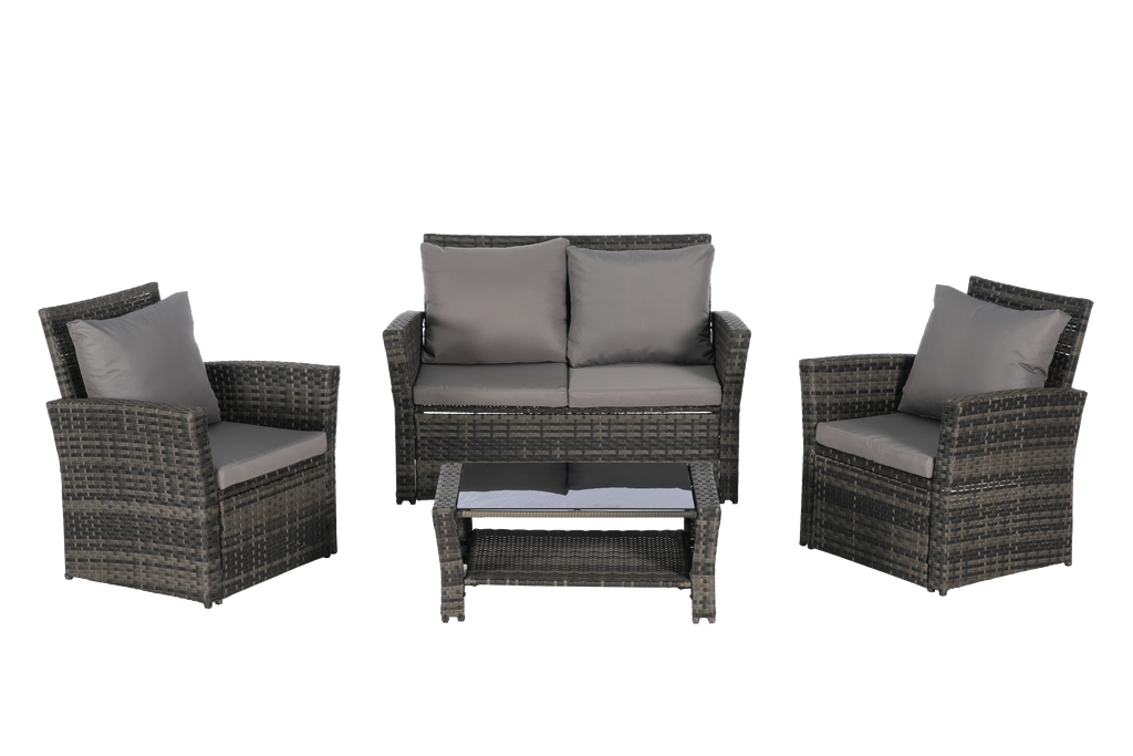 Outdoor Patio Set PE Rattan Steel Dark Gray 4 Piece Glass Seats 4