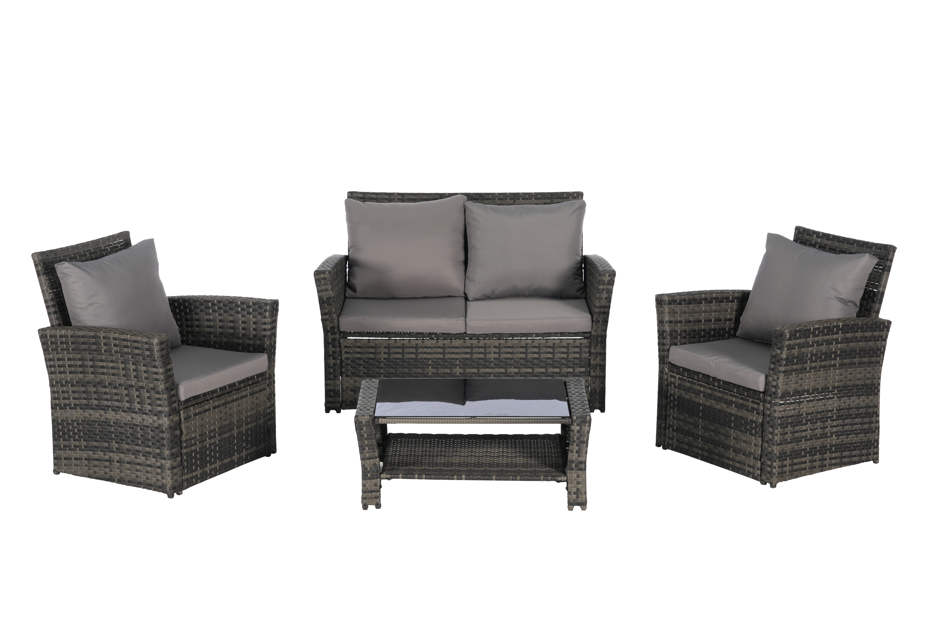 Outdoor Patio Set PE Rattan Steel Dark Gray 4 Piece Glass Seats 4