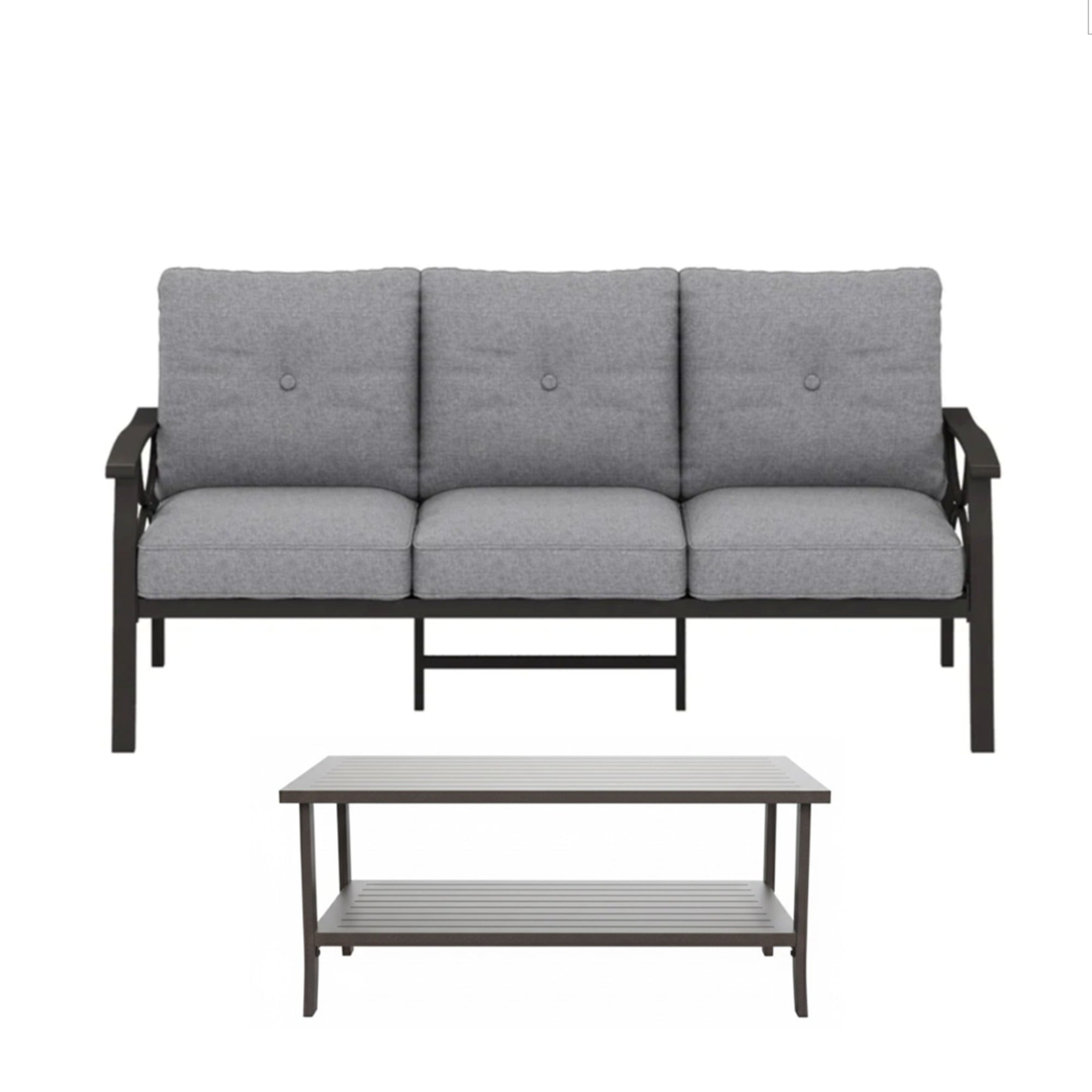 Outdoor Patio Set Steel 5 Piece Khaki Gray Cushions