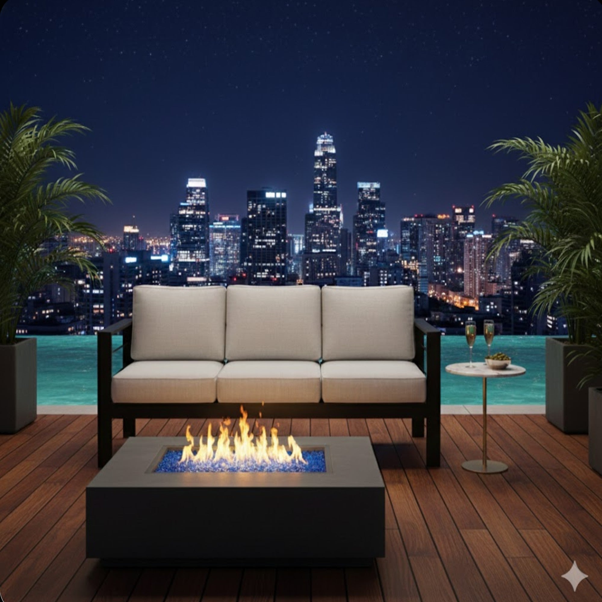 Outdoor Sofa Aluminum Black Light Gray Olefin Cushions 3 Seat 74in