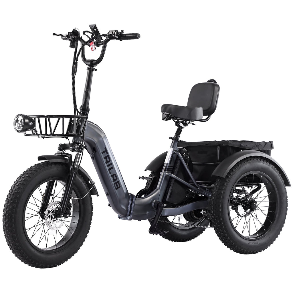 Electric Tricycle Fat Tire 20 In 7-Speed Aluminum Gray 275 LB 50 Mile Range