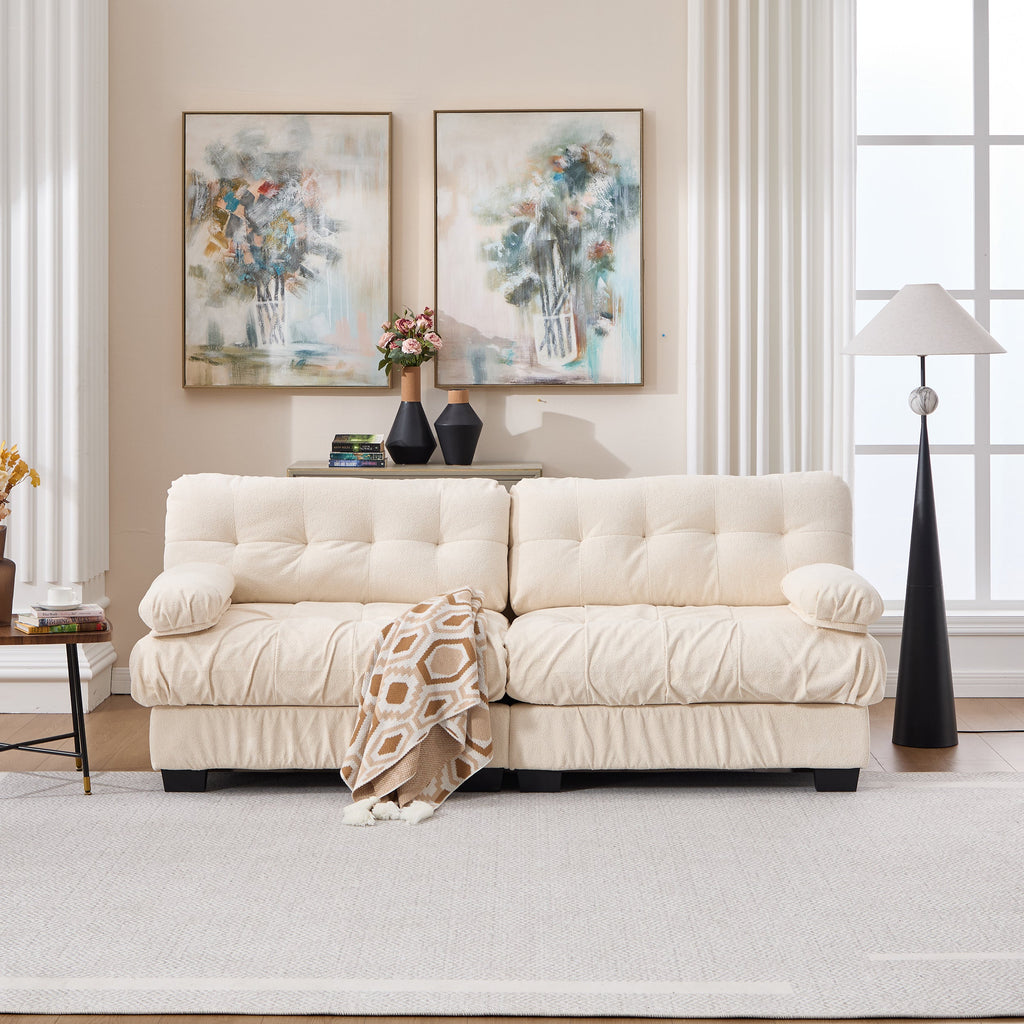 Sectional Sofa Cloud Modular Flannelette Beige 2 Seat 88 In 4 Pillows