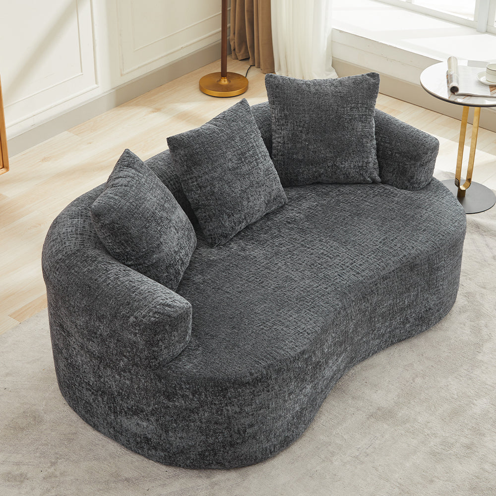 Loveseat Curved Chenille Gray Deep Seat 3 Pillows No Assembly 63 In 300 LB