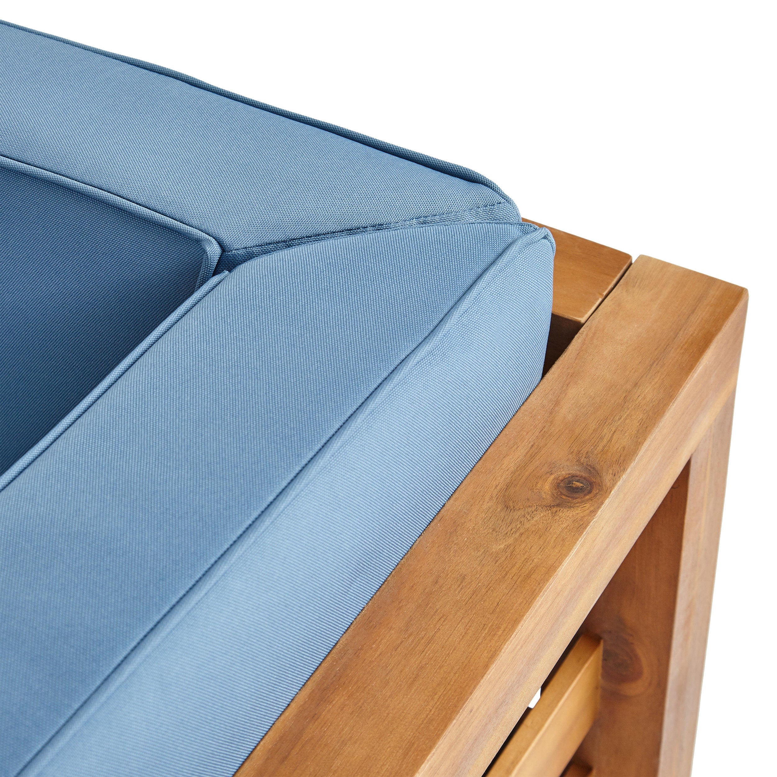 Outdoor Club Chair, Acacia Wood Patio Chair with Fabric Cushion, Teak Frame Blue Cushion