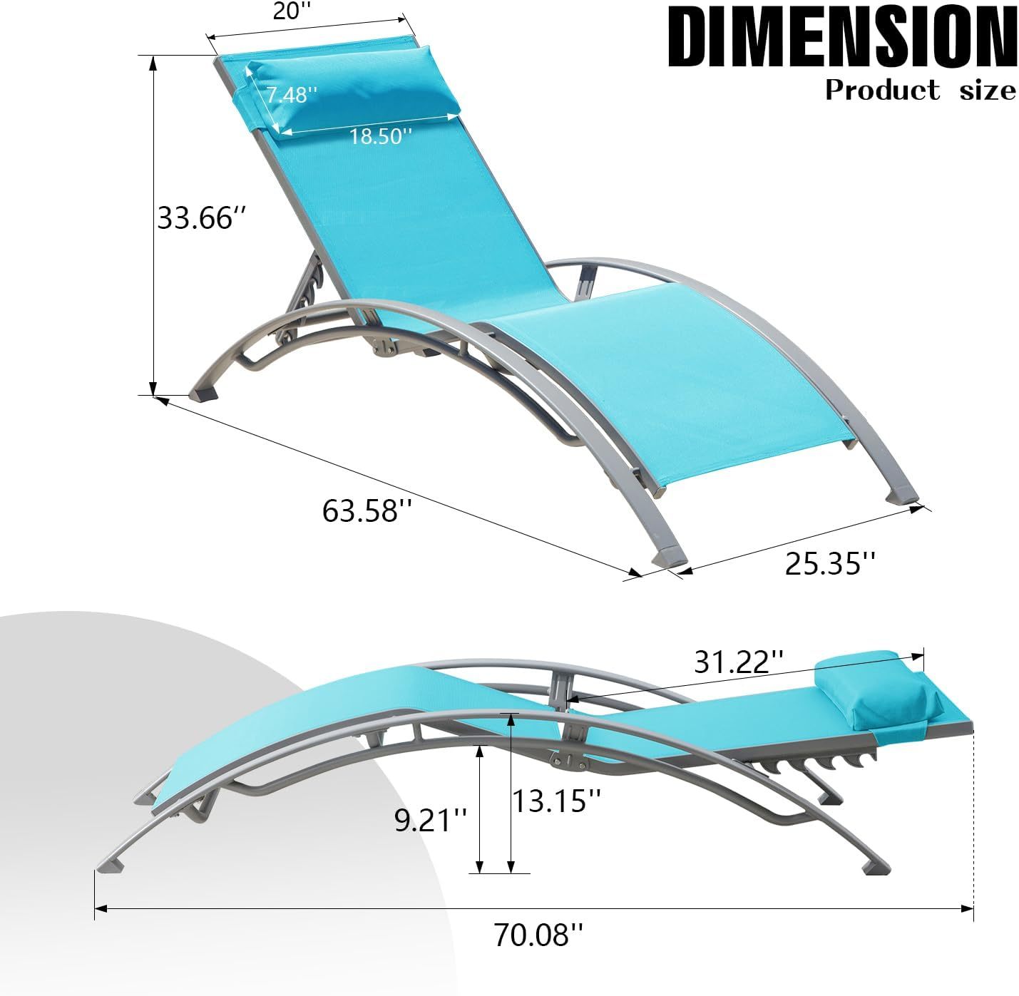 Outdoor Lounge Chair Aluminum Lake Blue Textilene 5 Position 350 LB
