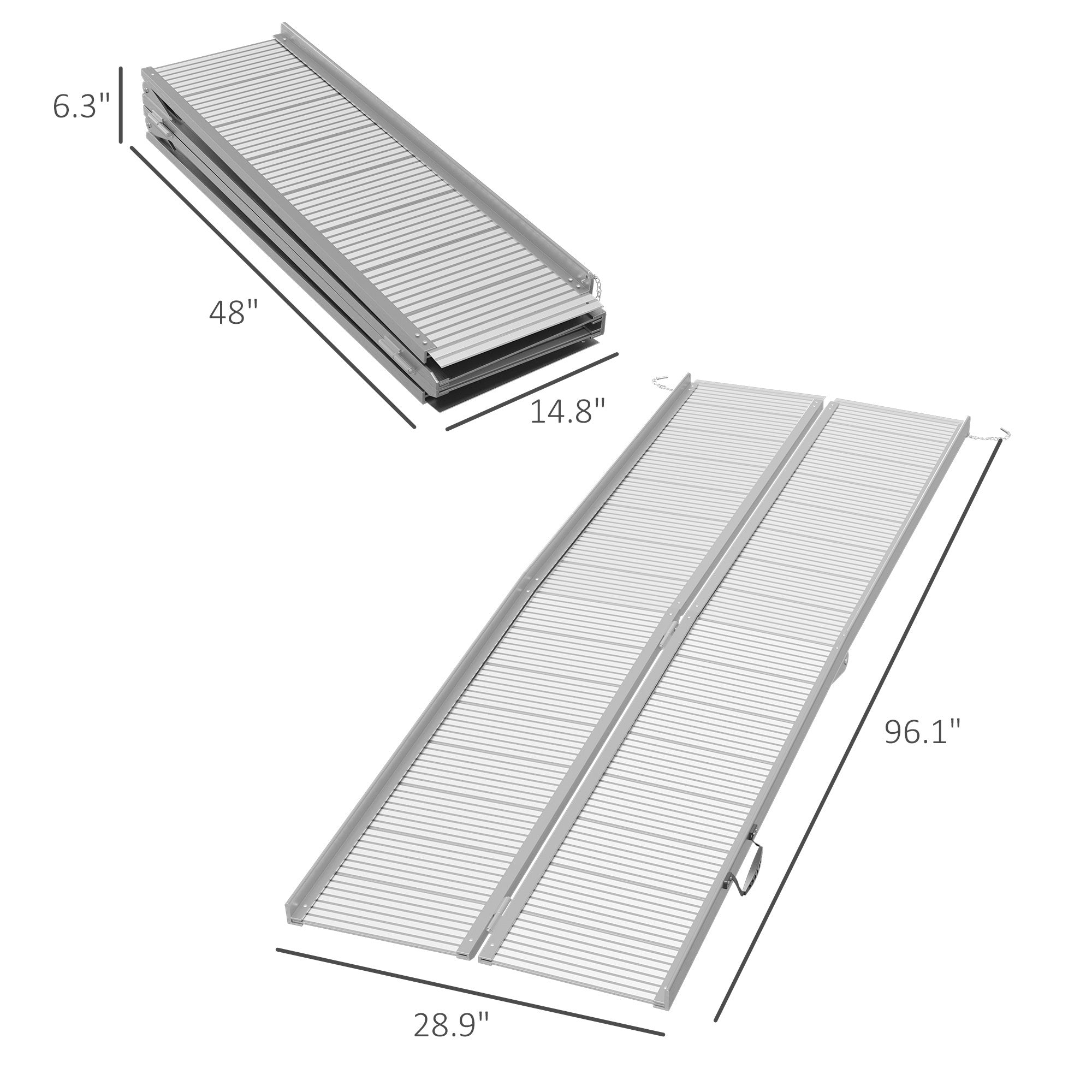 Wheelchair Ramp Aluminum 8 Ft Folding Non-Slip Side Rails 600 LB Portable