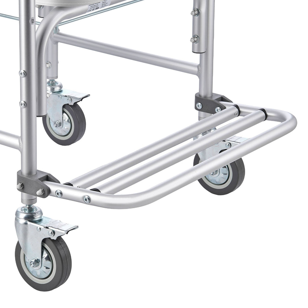 Commode Chair 4-Wheel 4-in-1 Aluminum 350 LB Rolling Lockable Padded Seat