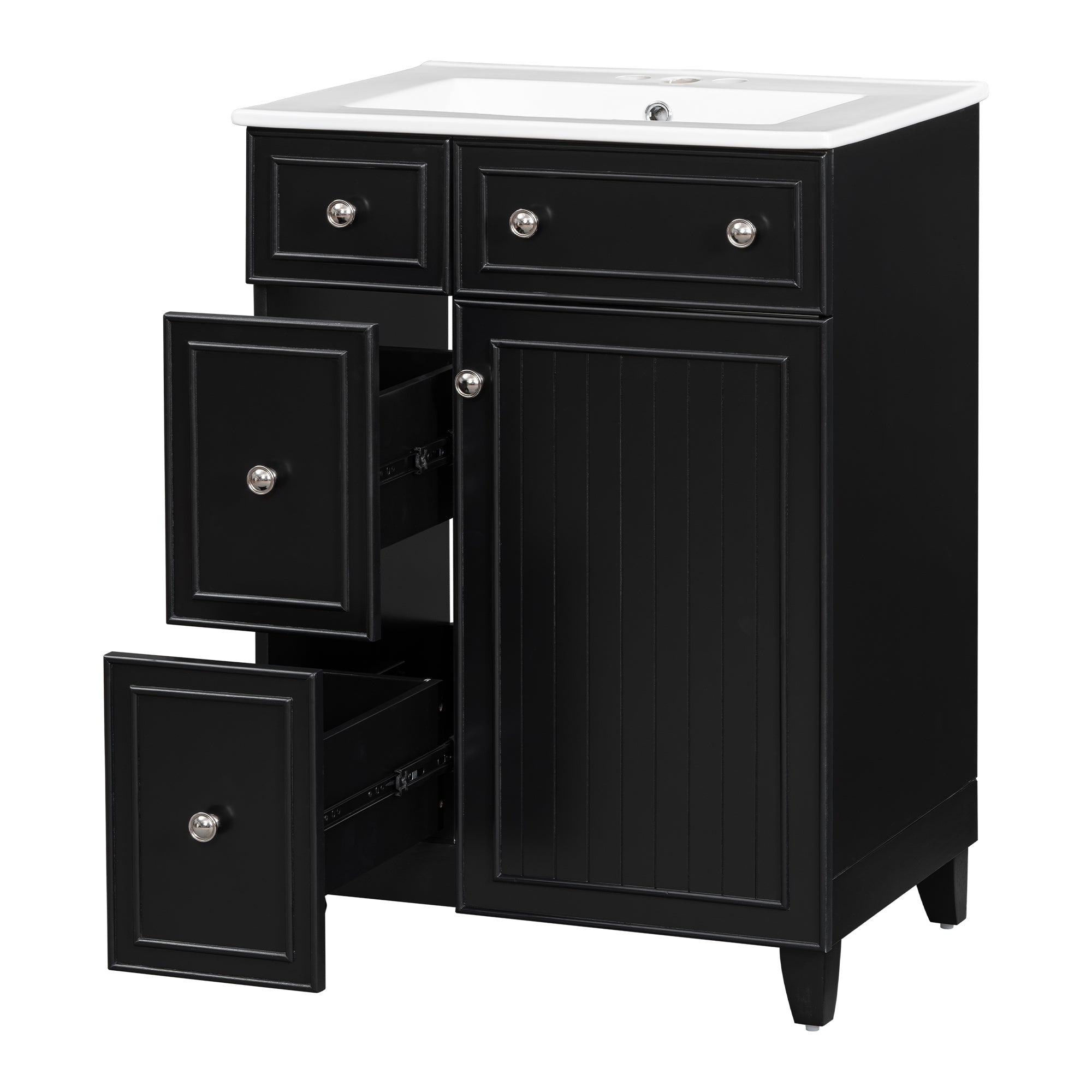 Transitional Bathroom Vanity Cabinet with Ceramic Sink, 24-Inch, Black, Solid...