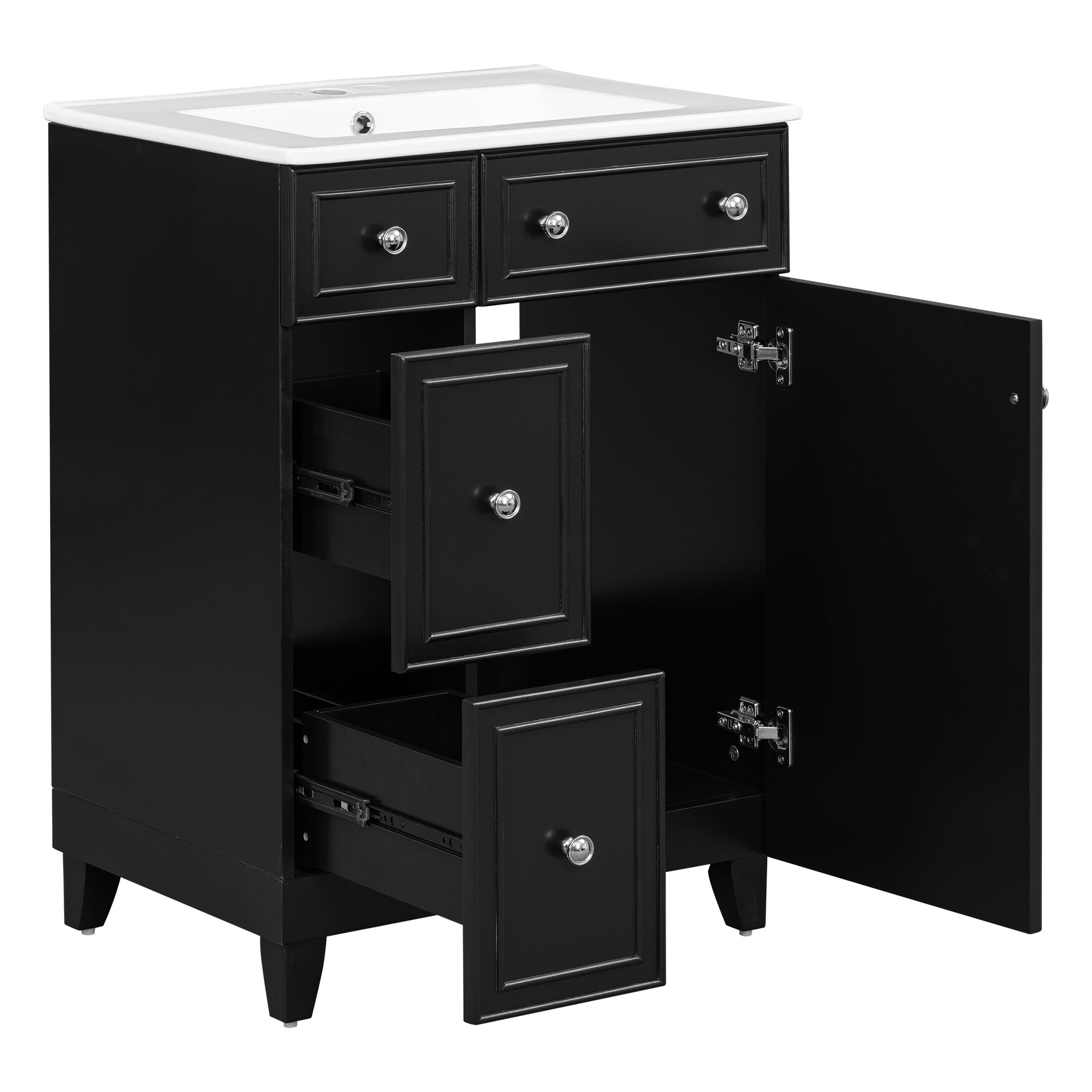 Transitional Bathroom Vanity Cabinet with Ceramic Sink, 24-Inch, Black, Solid...