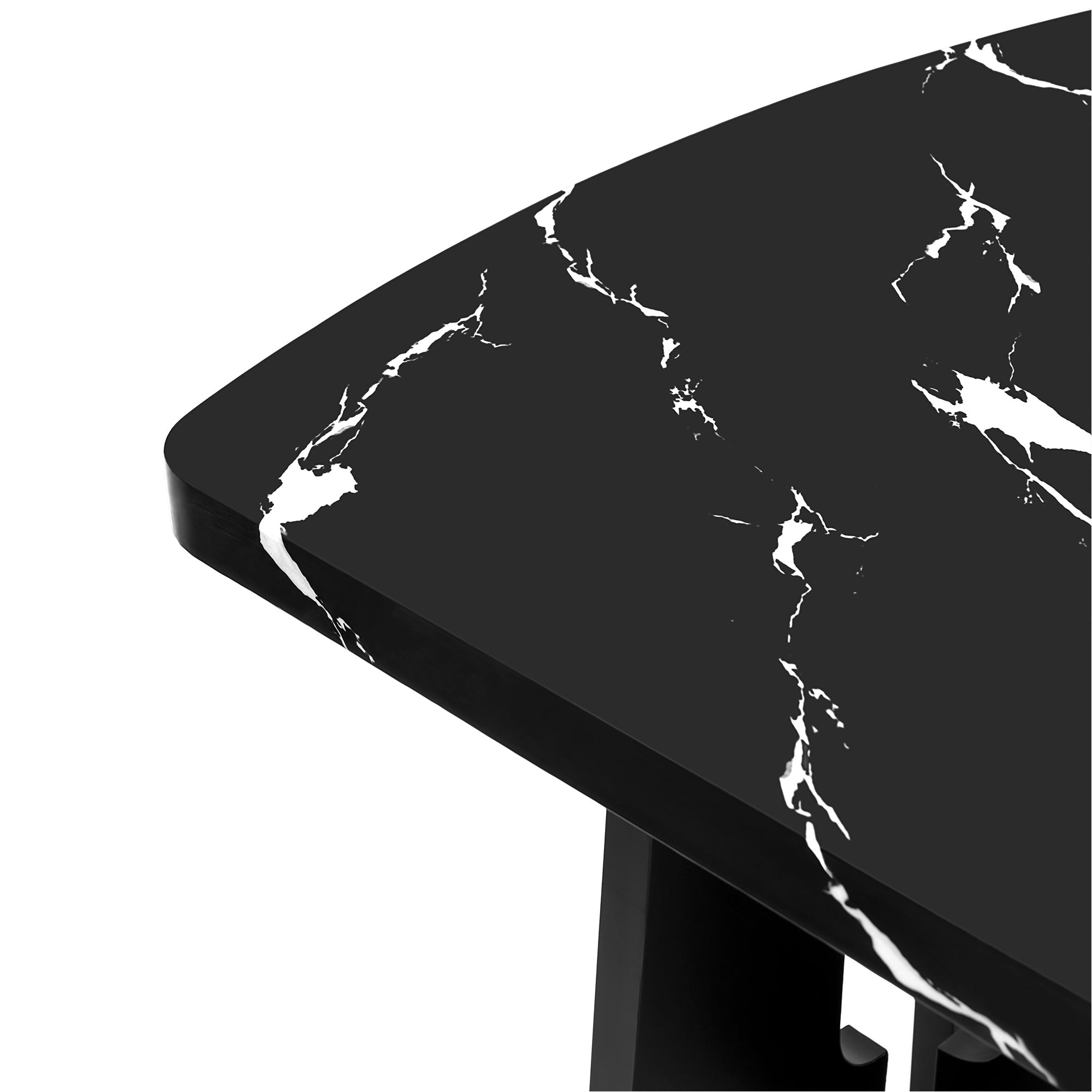 6 Piece Modern Dining Table Set, 63' Faux Marble Dining Table with Geometric