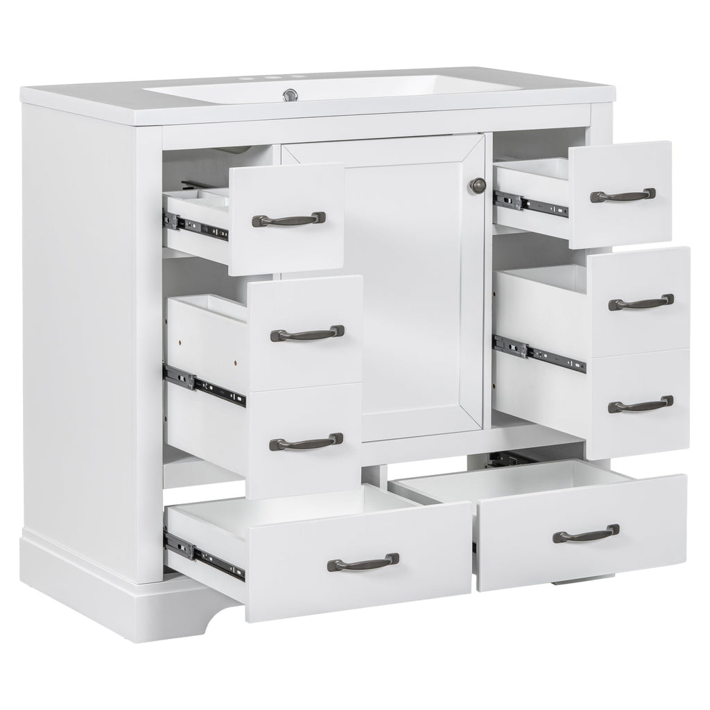 36' Bathroom Vanity with Sink Combo, Six Drawers, Multi-Functional Drawer Div...