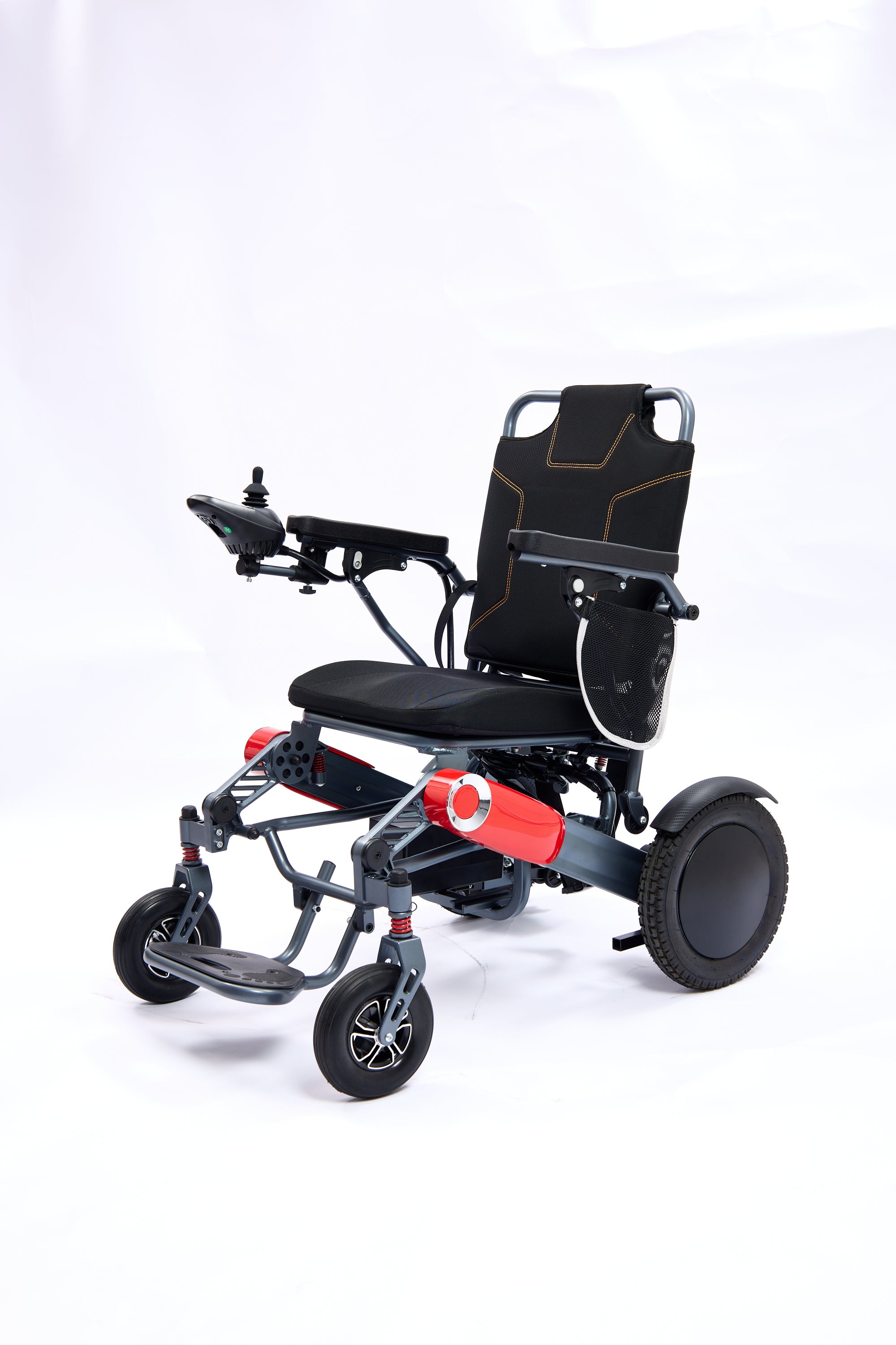 Wheelchair Electric Foldable Aluminum 40 Mile Dual Battery Black Red 42 In