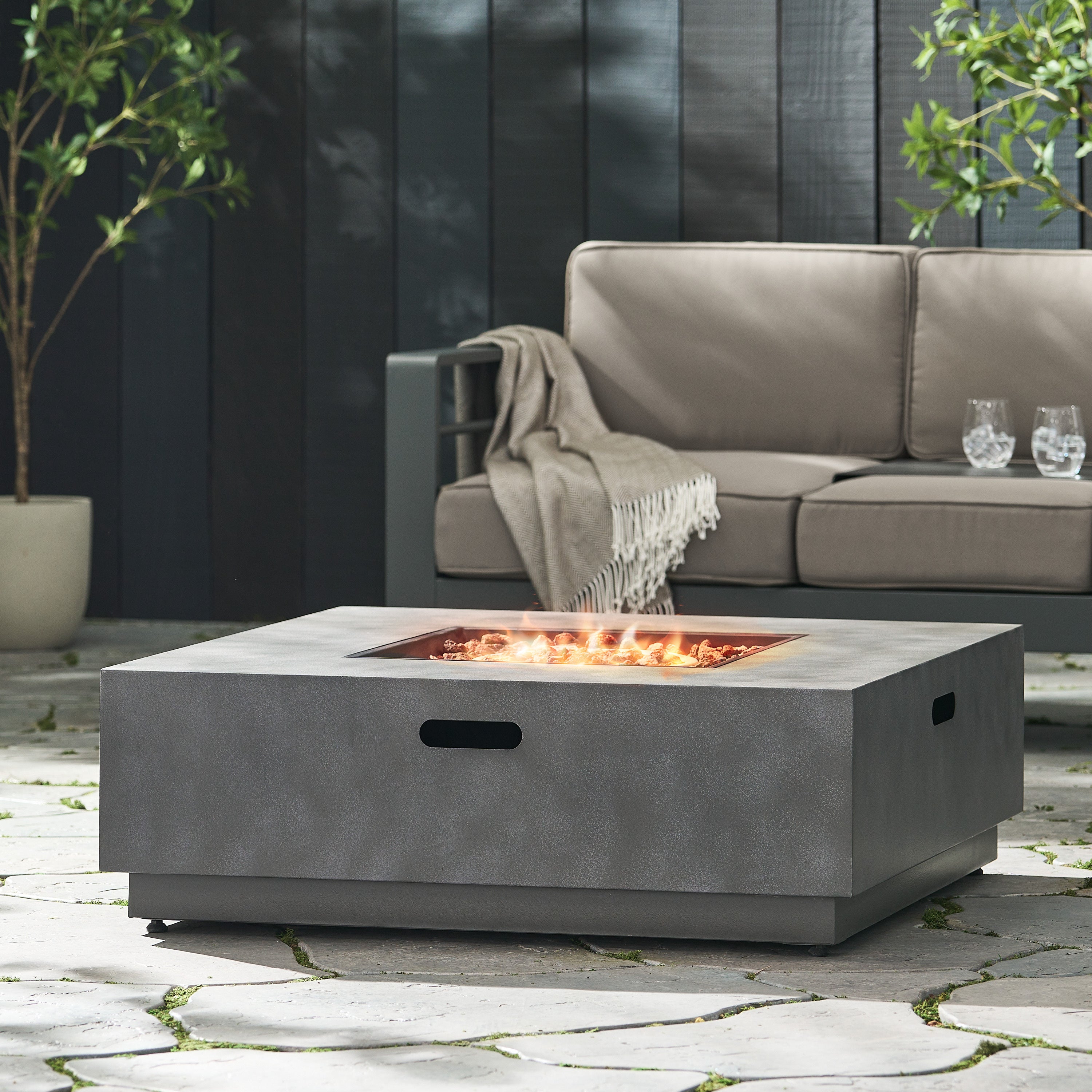 Modern SQUARE Iron Fire Pit 50,000 BTU Stone Gray Finish 39-Inch