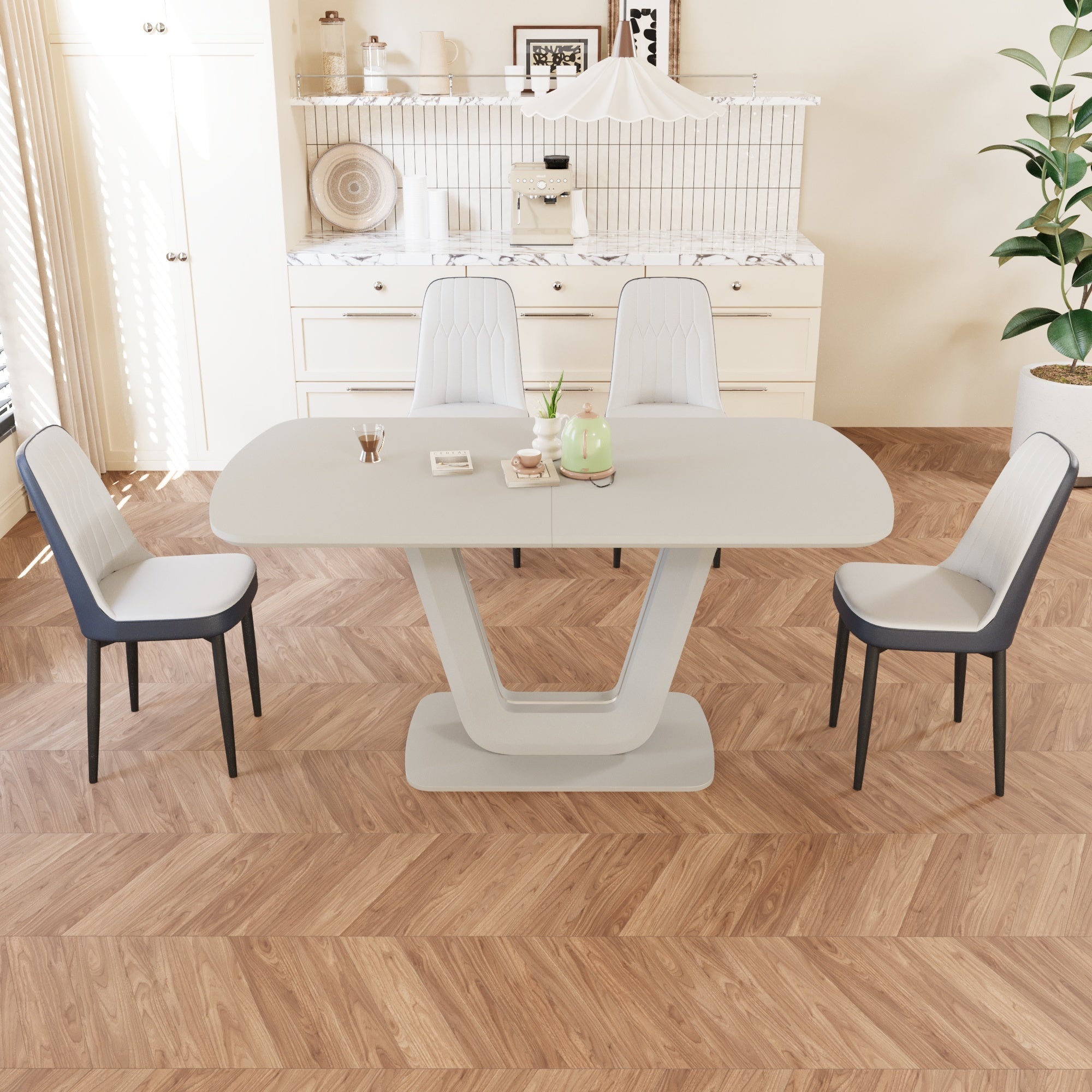 62.99-78.74' expandable dining table set for 2-8 people, equipped with 4 PU