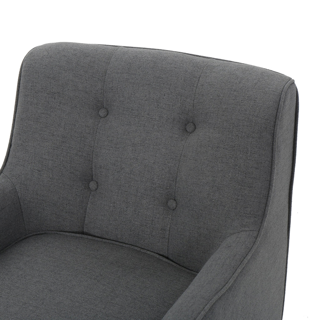 Accent Chair Mid-Century Charcoal Fabric Tufted Back Wood Legs 25x30x31 In
