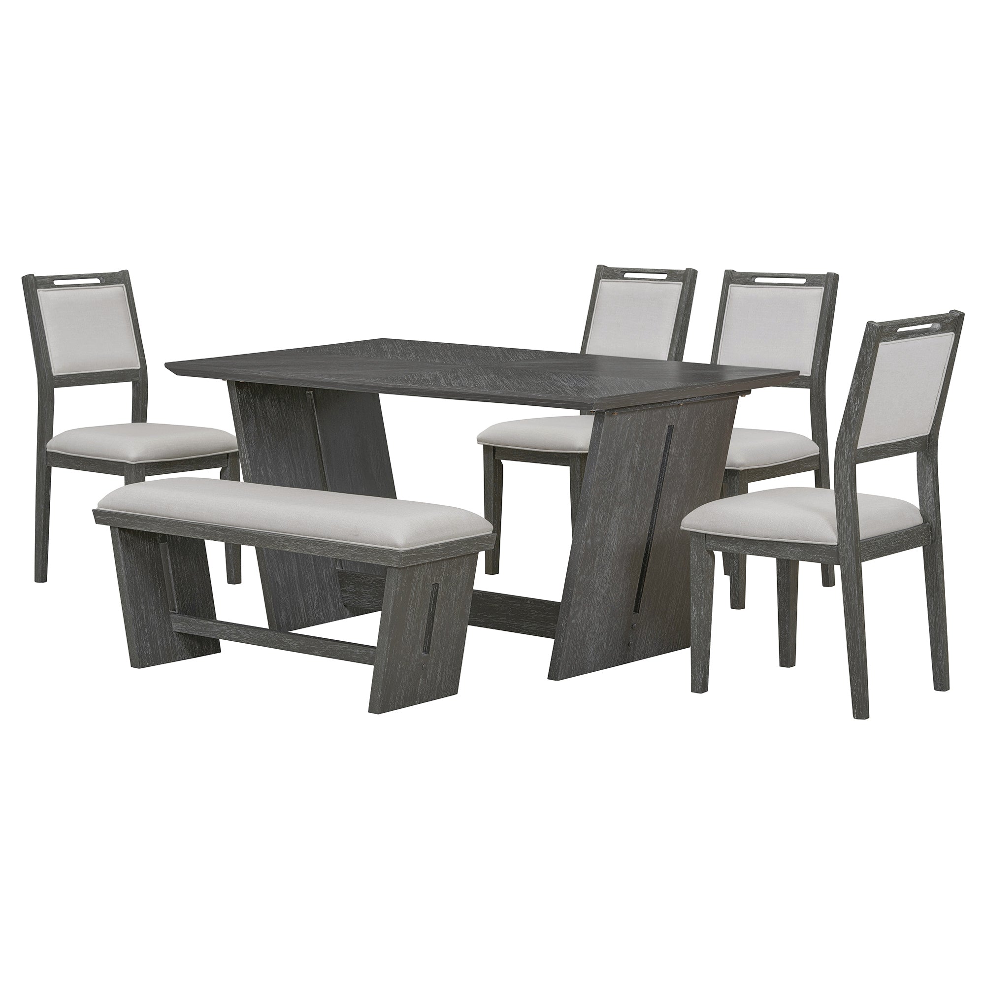 6-Piece Retro Dining Table Set for 6, 60' Wood Kitchen Table and Chairs Set of