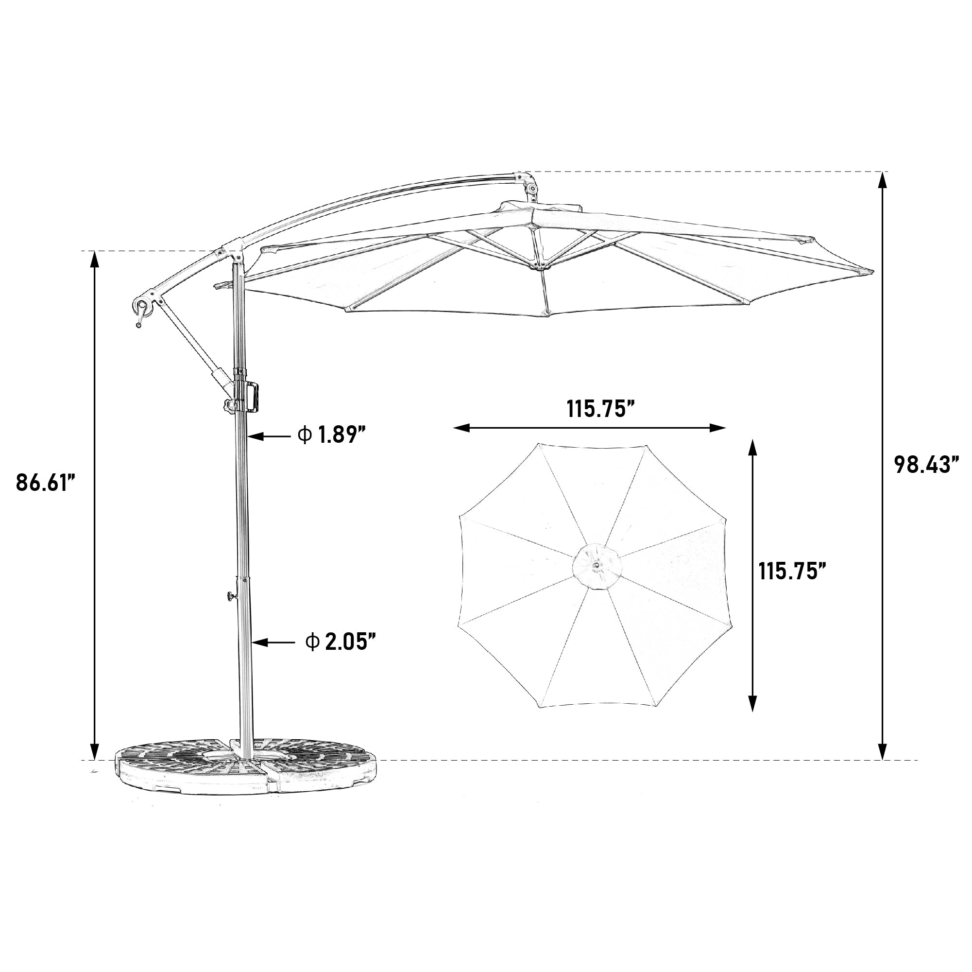 10ft Offset Hanging Market Patio Umbrella w-Easy Tilt Adjustment, Light Green