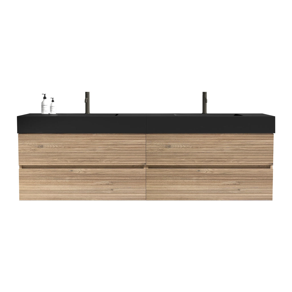 72''(36Inch*2) Bathroom Vanity with Matt Black Engineered Quartz Sink and Rou...