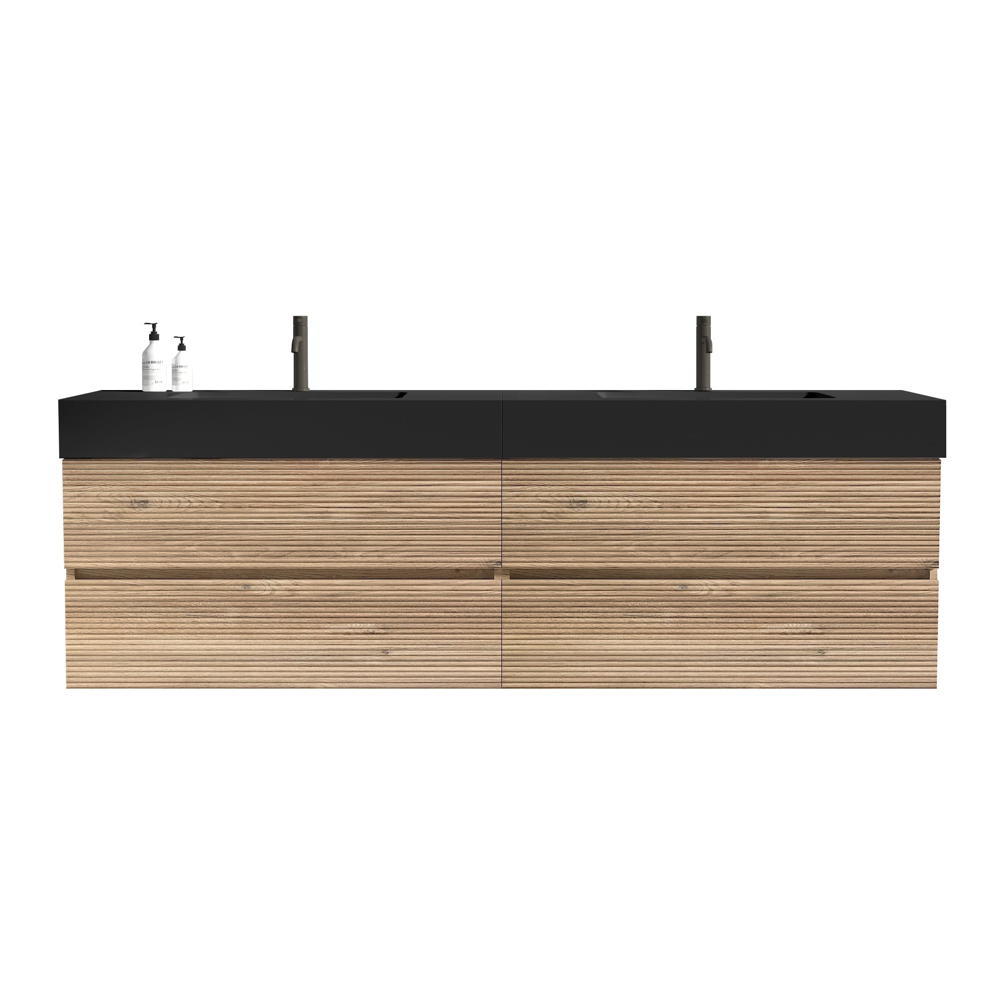 72''(36Inch*2) Bathroom Vanity with Matt Black Engineered Quartz Sink and Rou...