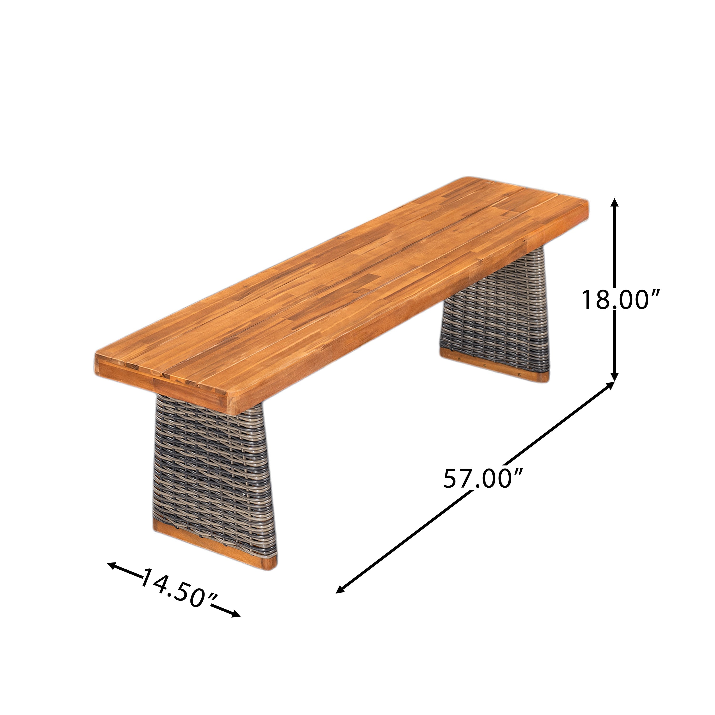 6 Pcs Outdoor Acacia Wood Dining Set with PE Rattan Stacking Chair, Grey