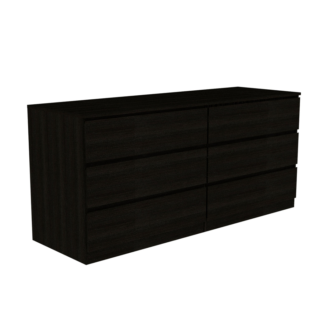 Dresser Minimalist 6-Drawer Wenge Particle Board Melamine Metal Legs 60.4 In