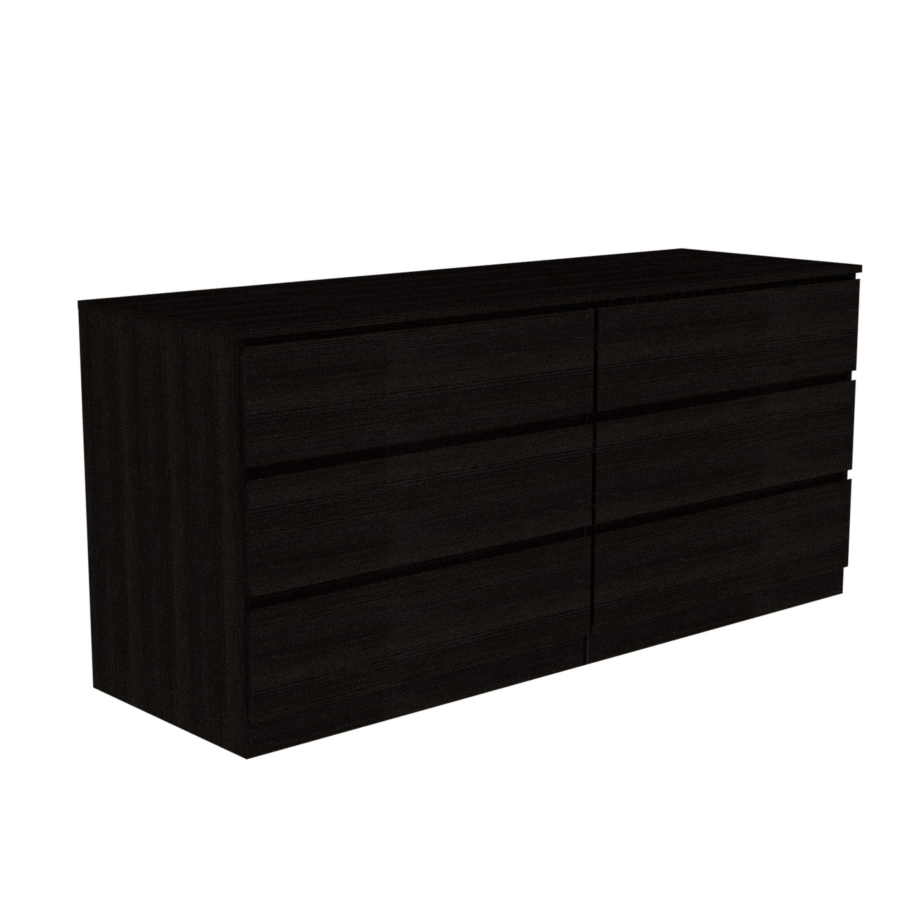 Dresser Minimalist 6-Drawer Wenge Particle Board Melamine Metal Legs 60.4 In