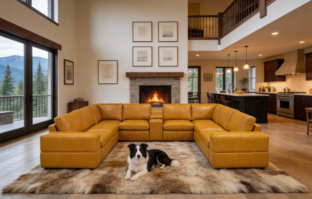 Sectional Sofa Modular Leather Match Ginger 8 Seat 2 Recliners 140 In