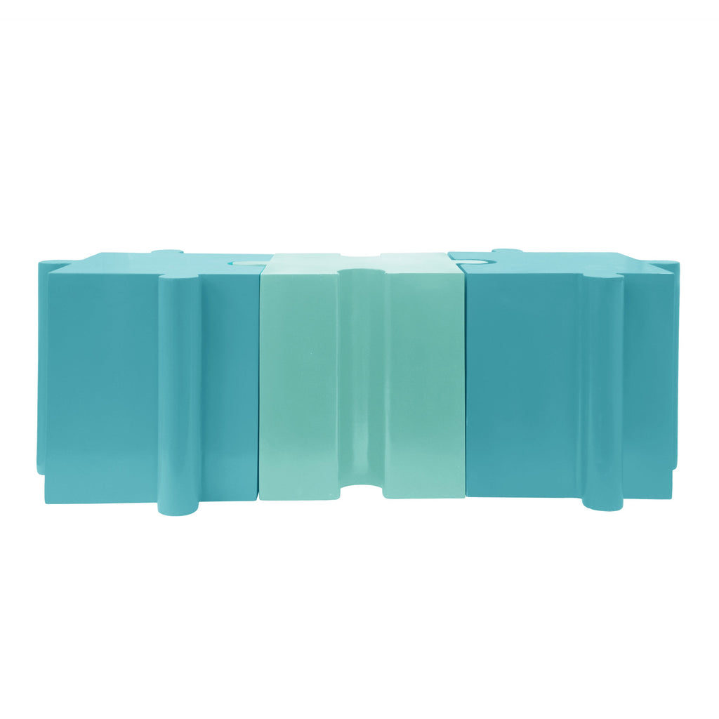 Puzzle Art Side Table Modular Convex Edge MGO Table Indoor and Outdoor Light Blue