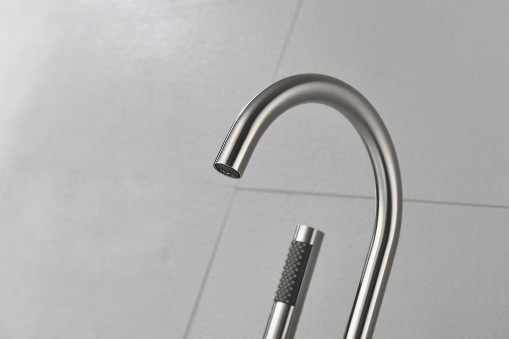 Floor Mounted Tub Faucet High Flow Freestanding Tub Filler with Handheld Shower Swivel