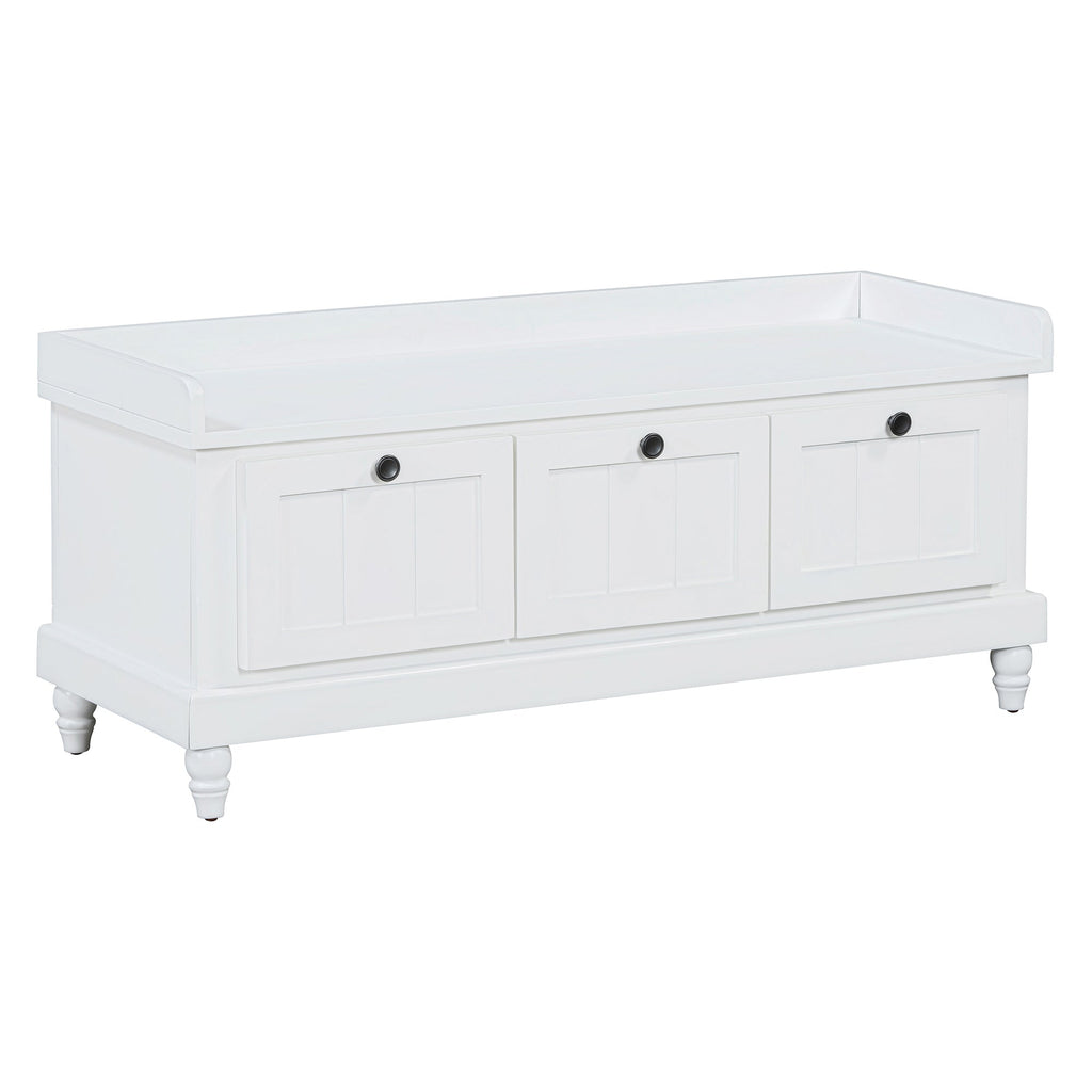 Entry Bench Fluted MDF White Cushioned Seat 3 Drawers 44x16x19
