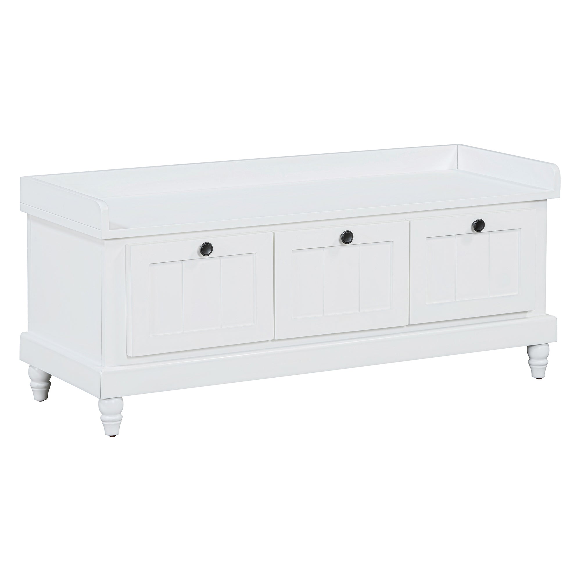 Entry Bench Fluted MDF White Cushioned Seat 3 Drawers 44x16x19