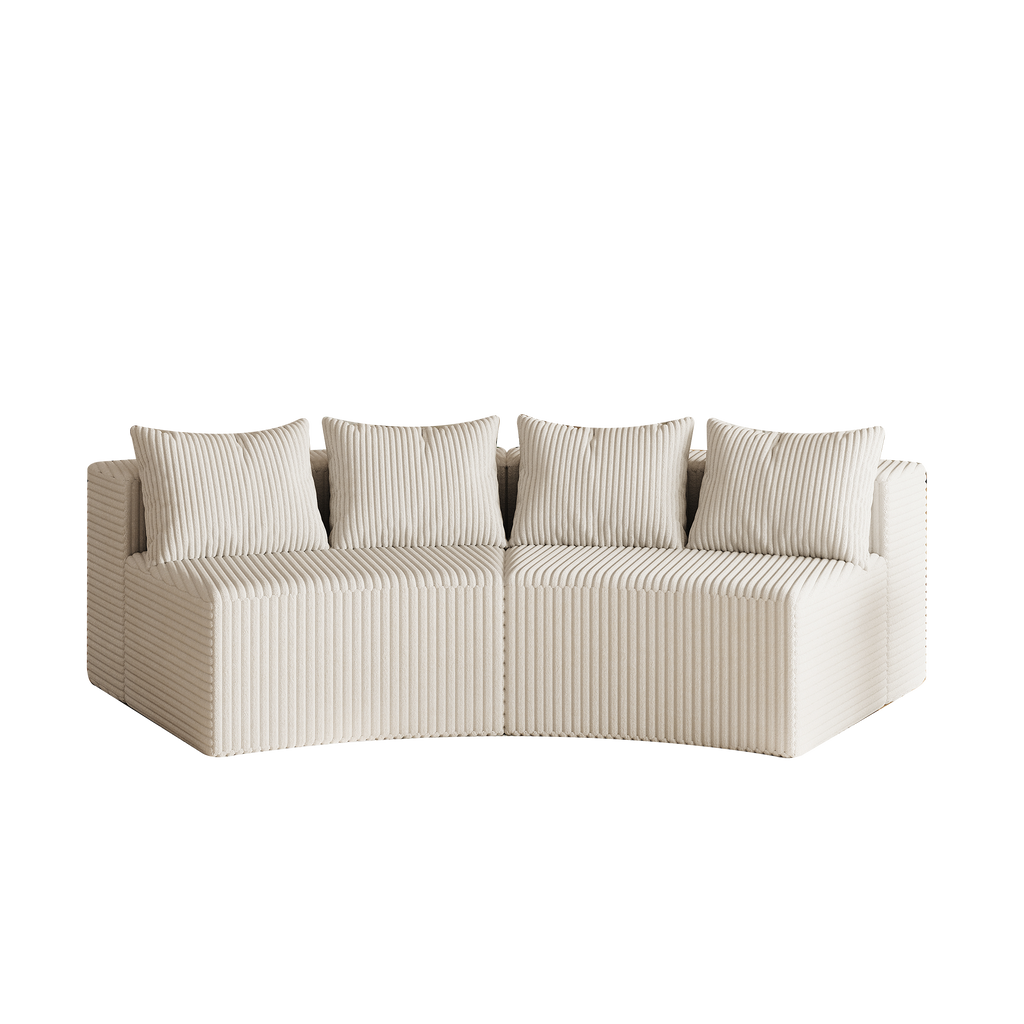 Sectional Sofa Modular Curved Corduroy Beige 2 Seat 4 Pillows