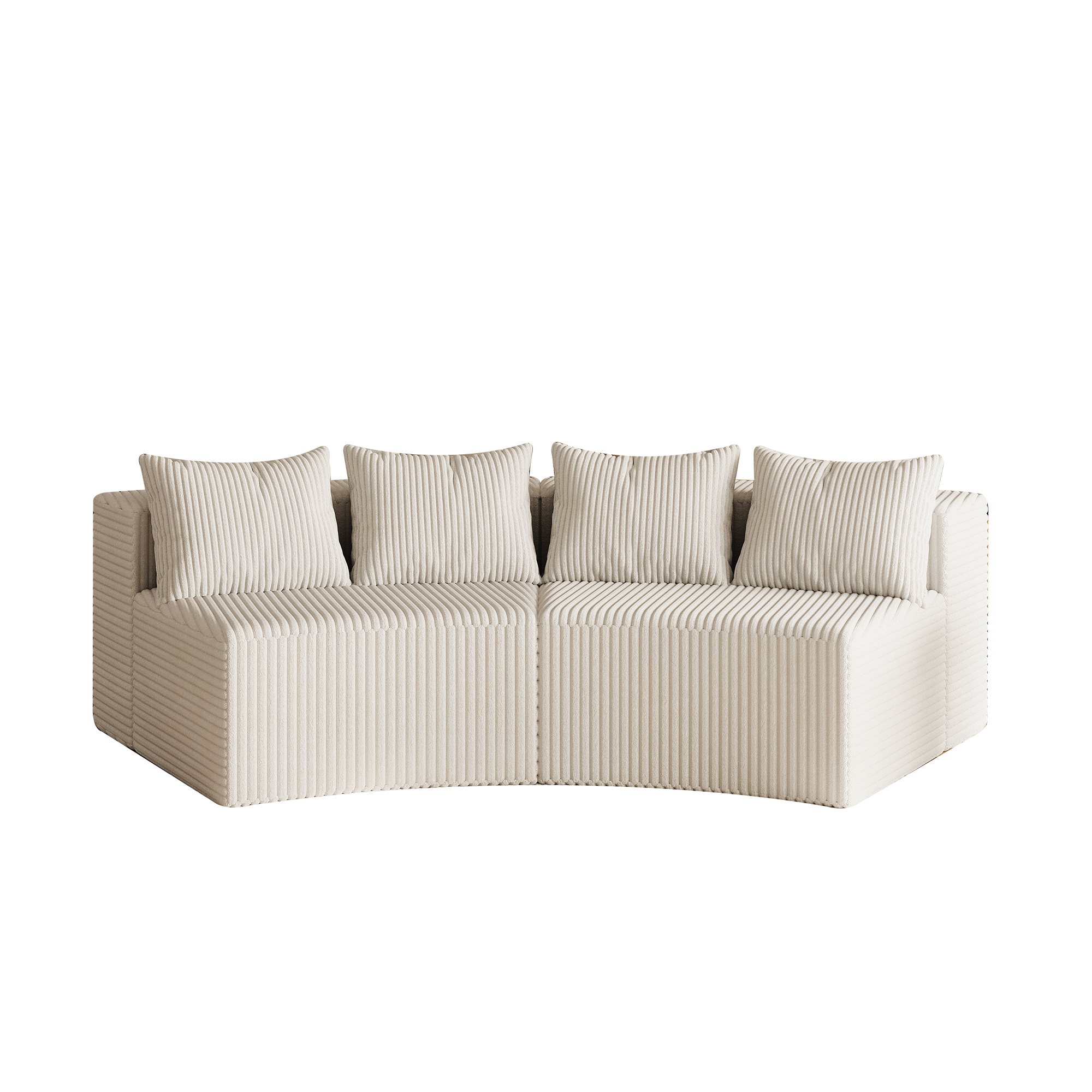 Sectional Sofa Modular Curved Corduroy Beige 2 Seat 4 Pillows