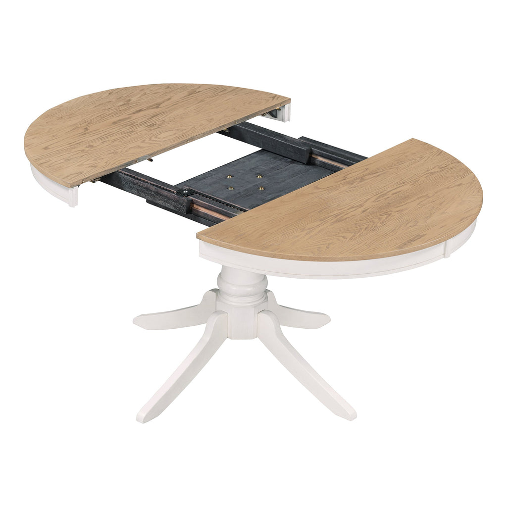 5-Piece Retro Functional Dining Table Set Wood Round Extendable Dining Table