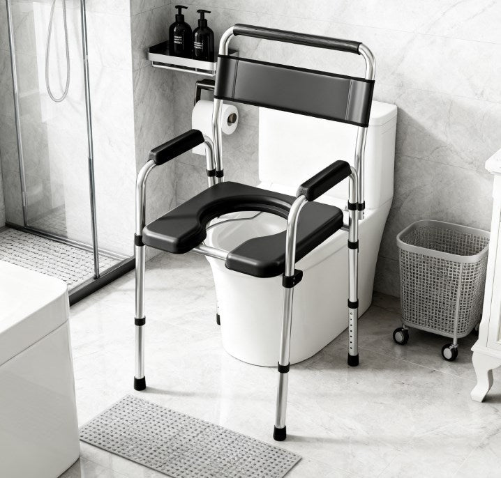 Commode Chair Adjustable 7-Level Steel Black 331 LB Foldable Removable Bucket