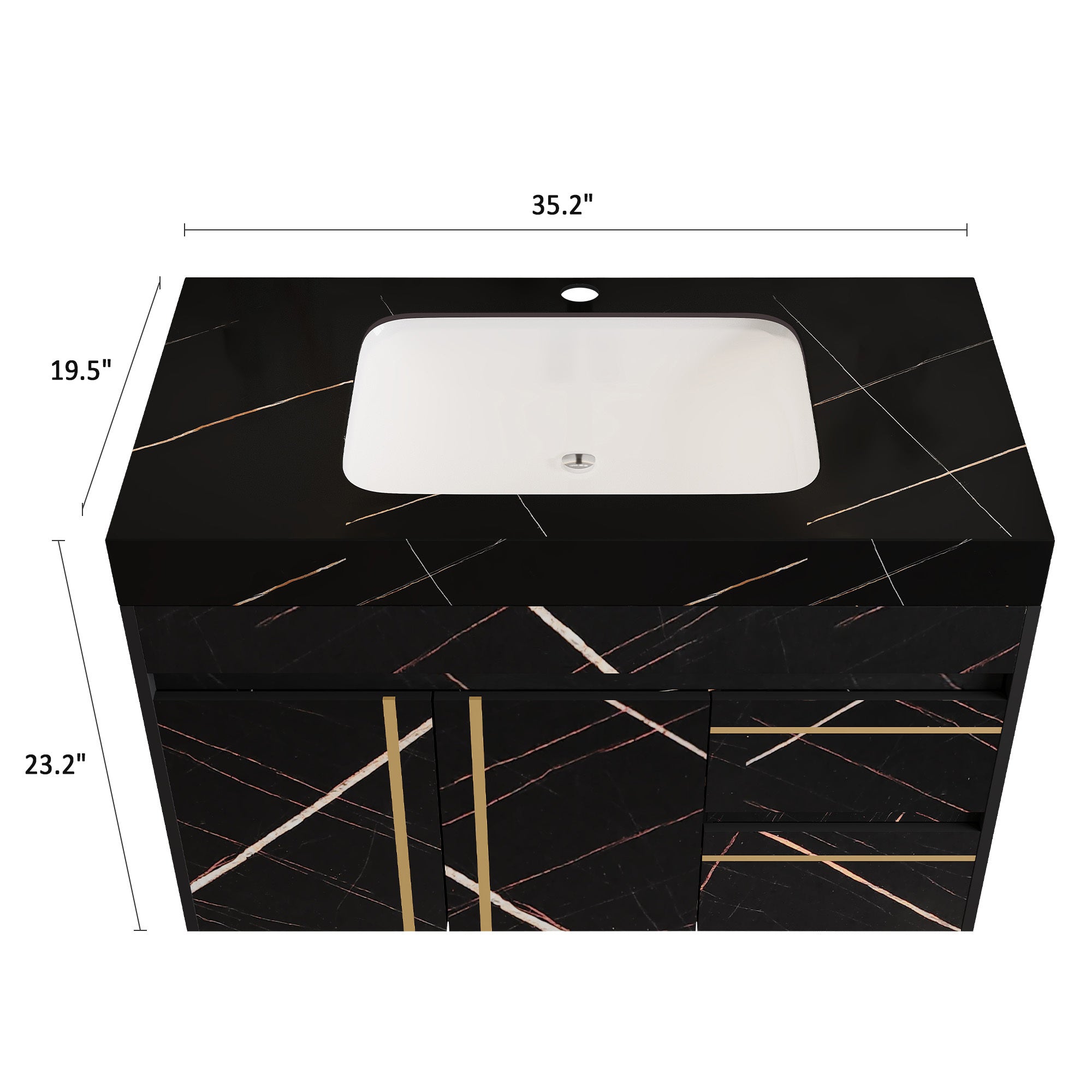 35.2 in Floating Bathroom Vanity with Sink and Faux Marble Top