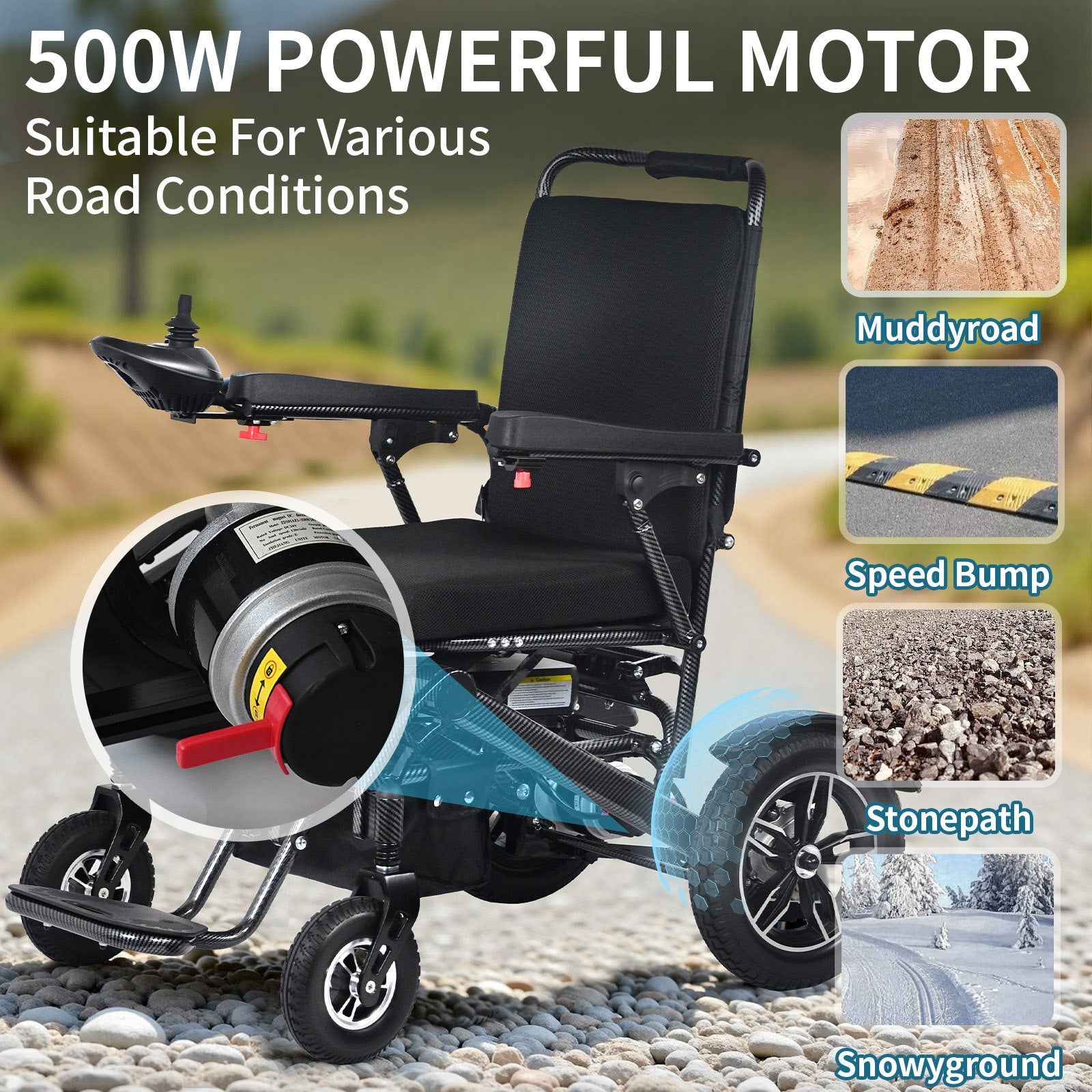 Wheelchair Electric Foldable Aluminum Dual Battery Black 41x24x39 In