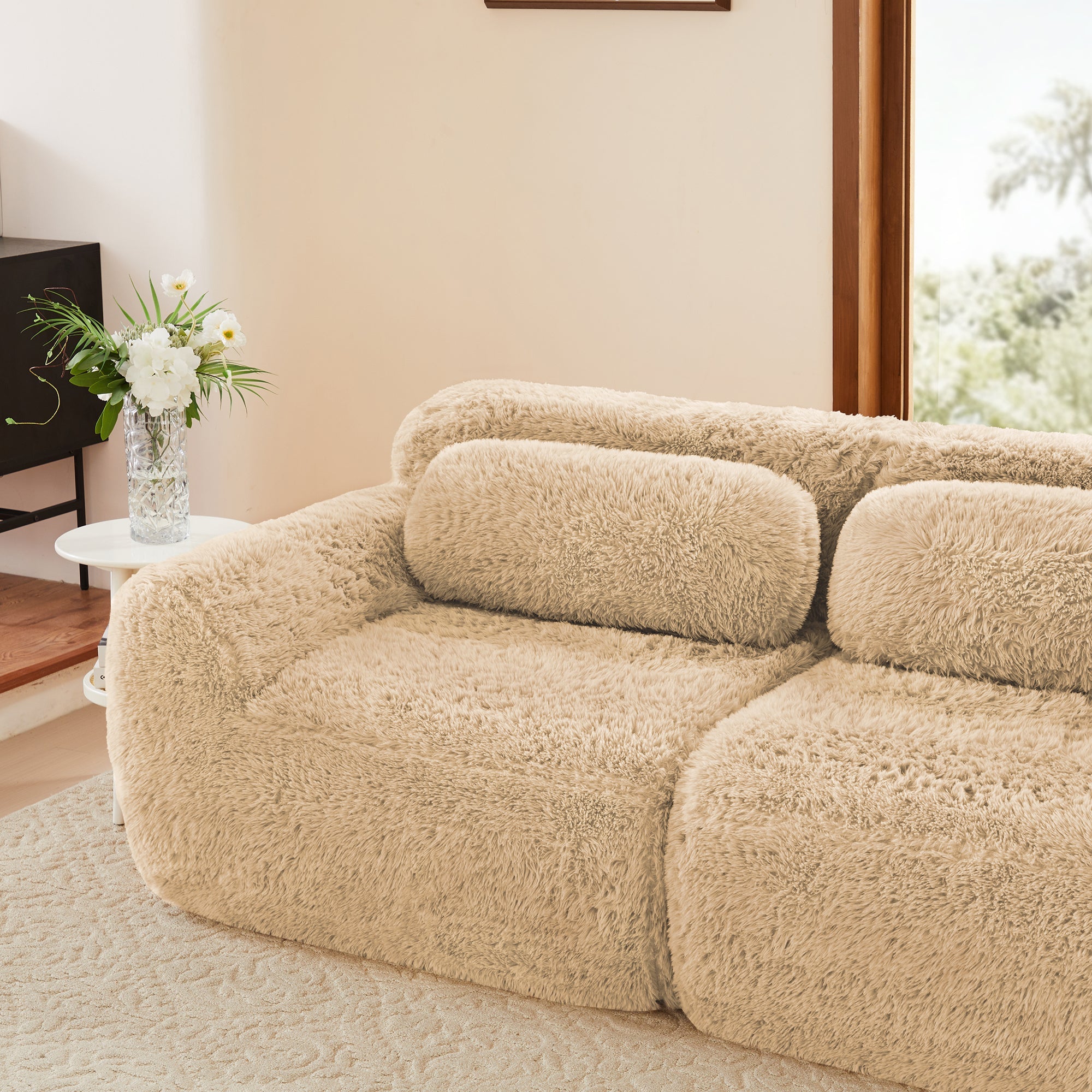 LoveSeat Modular Plush Light Khaki 2 Seat Non-Slip