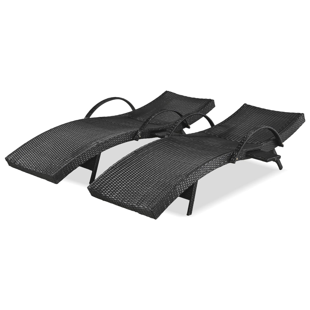 2-Piece Wicker Chaise Lounge Set w/ Pull-Out Table 5-Position 470lb
