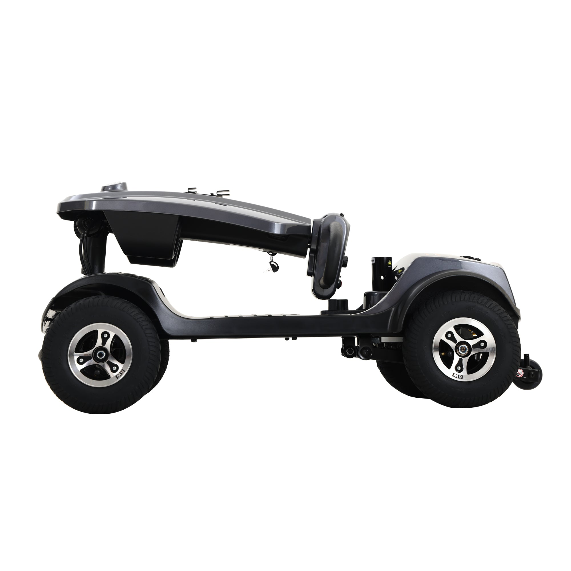 Mobility Scooter Base Frame Iron Gray LED Lights Anti-Tip Wheels