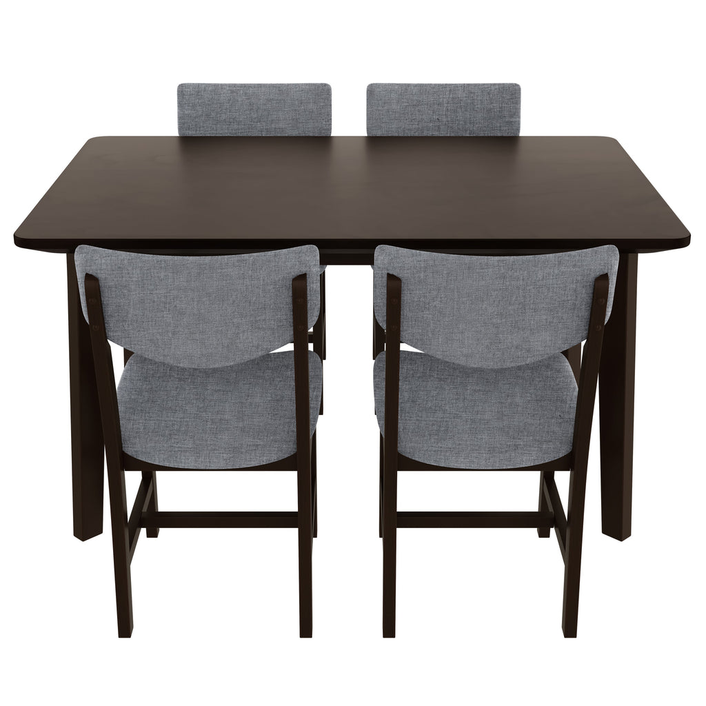 Rustic 5-Piece Dining Set - 1 Solid Wood Table + 4 Upholstered Chairs,