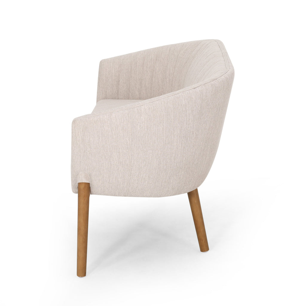 Loveseat Mid-Century Modern Channel Stitched Fabric Beige Rubberwood Legs 55 In
