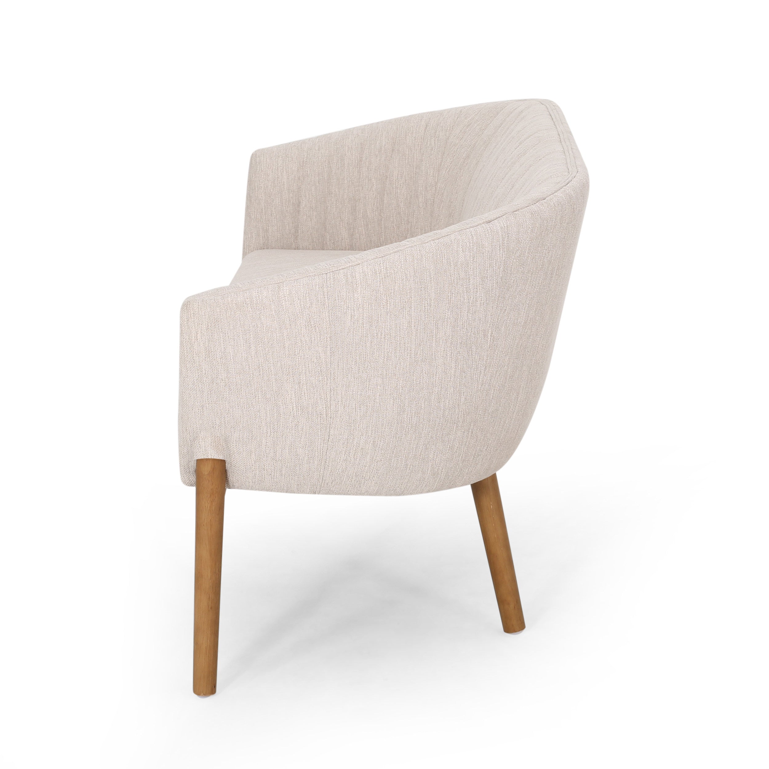 Loveseat Mid-Century Modern Channel Stitched Fabric Beige Rubberwood Legs 55 In