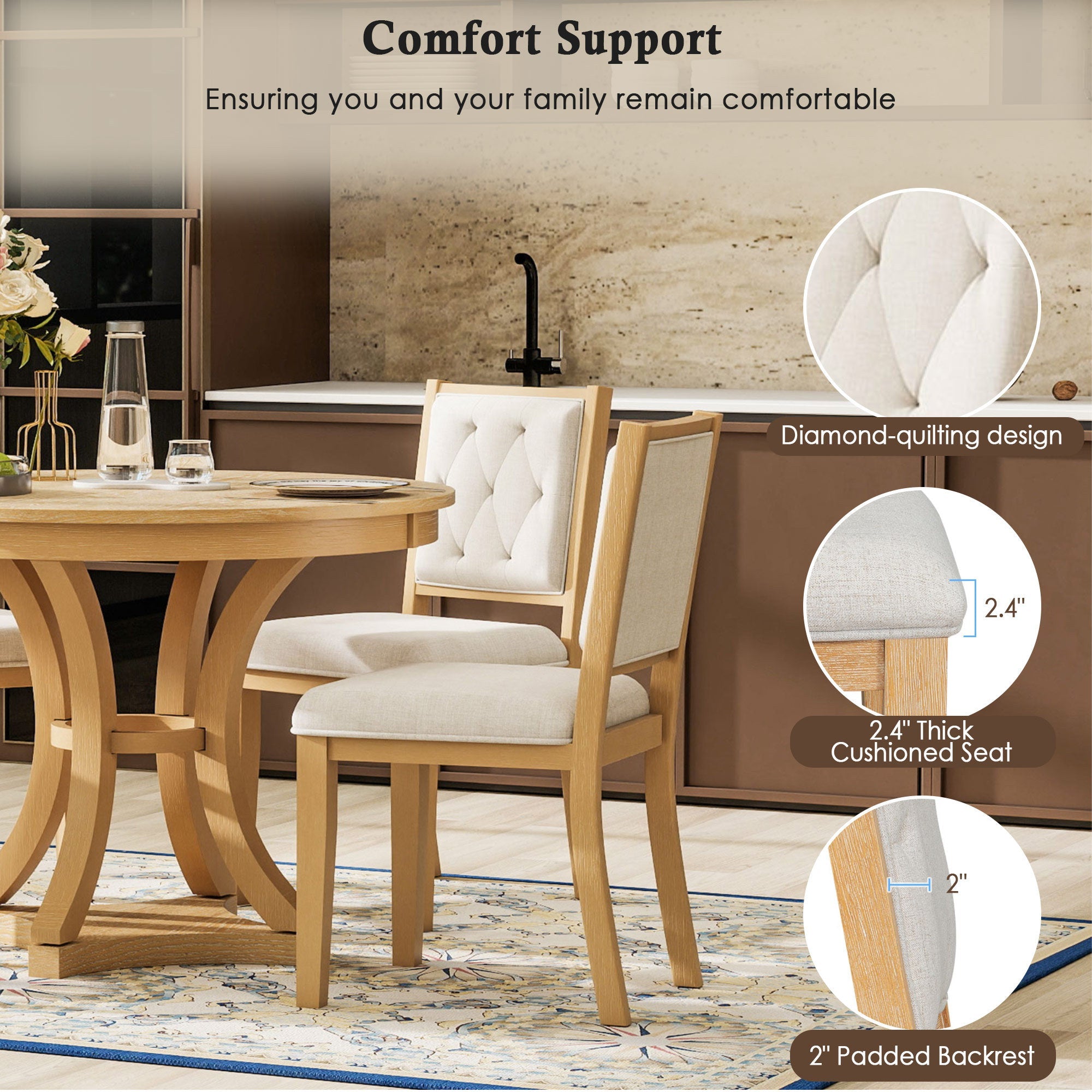 5-Piece Retro Functional Dining Table Set Extendable Round Table and 4