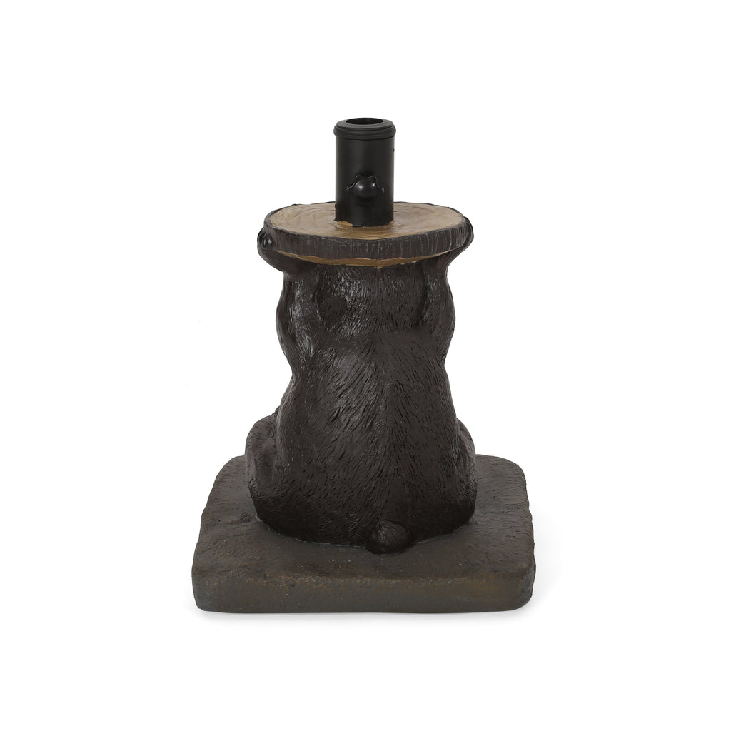 Patio Umbrella Base Bear Shape Concrete Dark Brown 13.5x18 In 56 LB