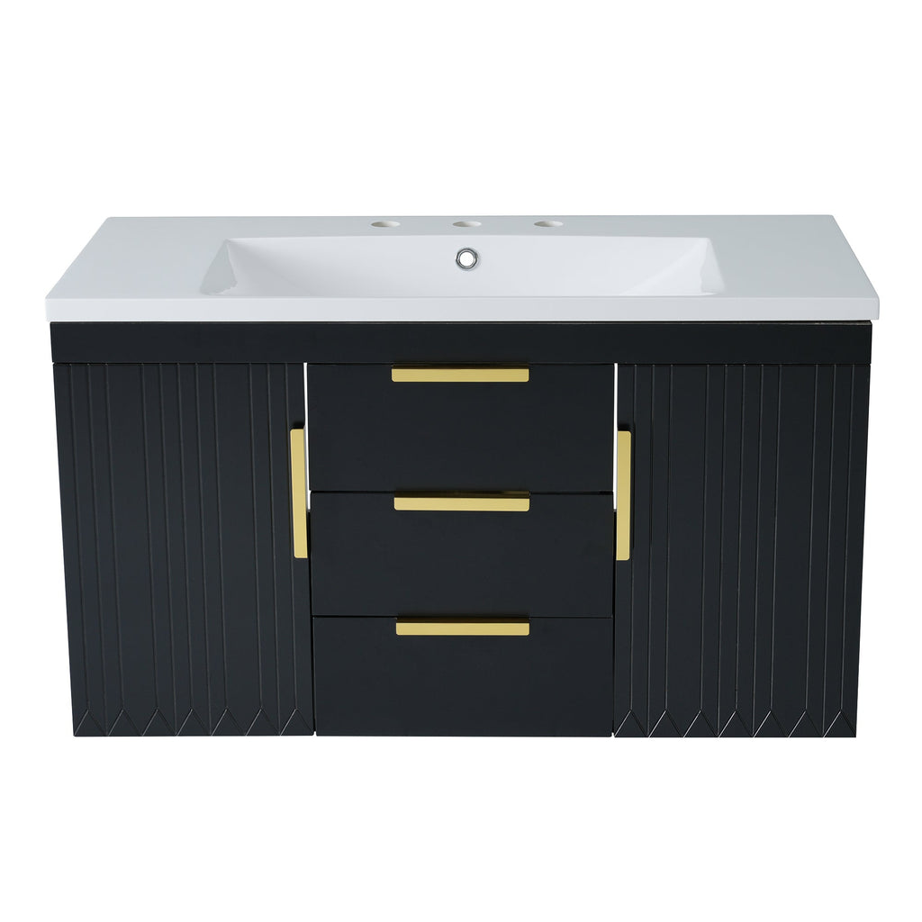 36'' Wall Mounted Bathroom Vanity with Resin Sink and 2 Drawers