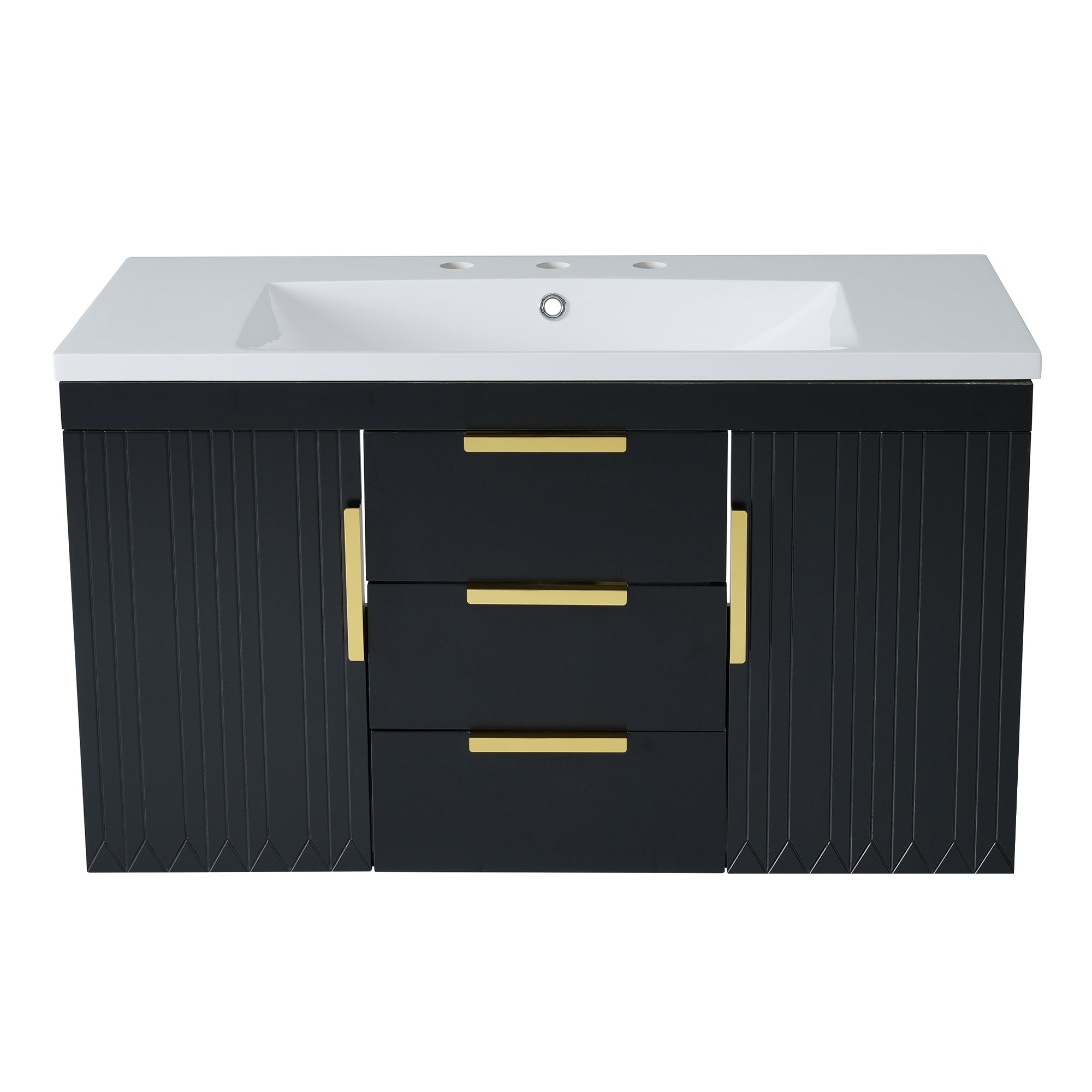36'' Wall Mounted Bathroom Vanity with Resin Sink and 2 Drawers
