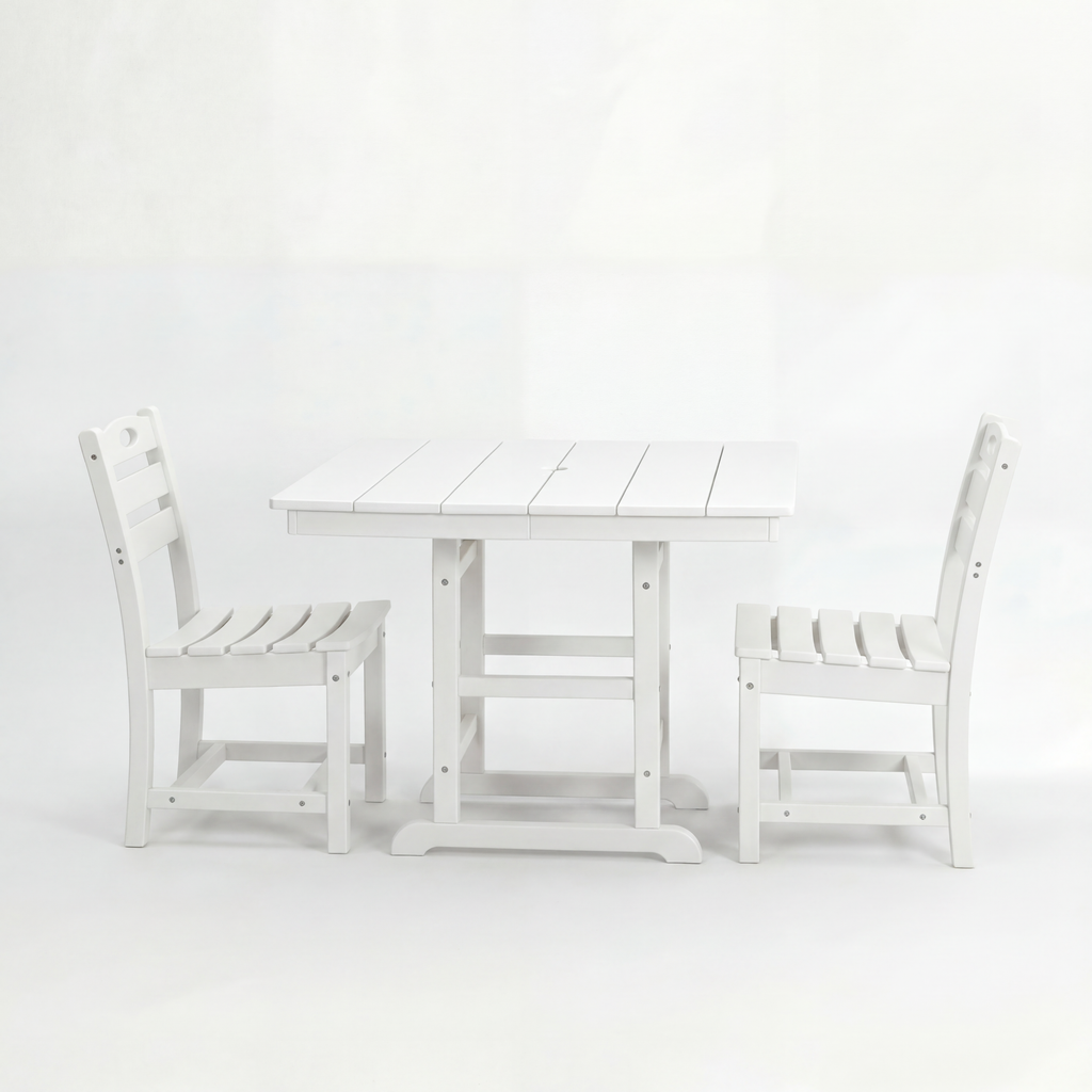 Outdoor Patio Dining Set HDPE White 3 Piece Square Table 2 Chairs Seats 2