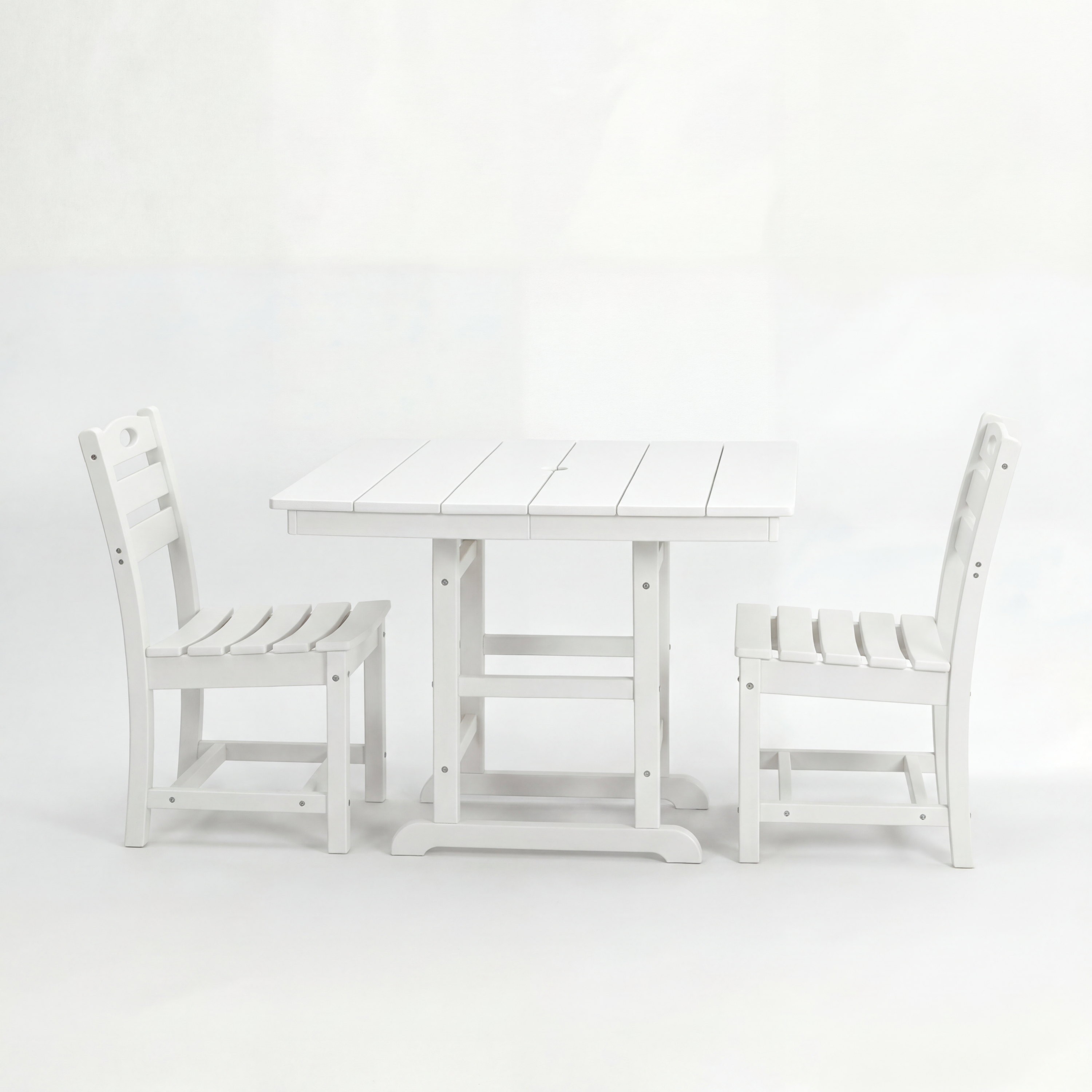 Outdoor Patio Dining Set HDPE White 3 Piece Square Table 2 Chairs Seats 2